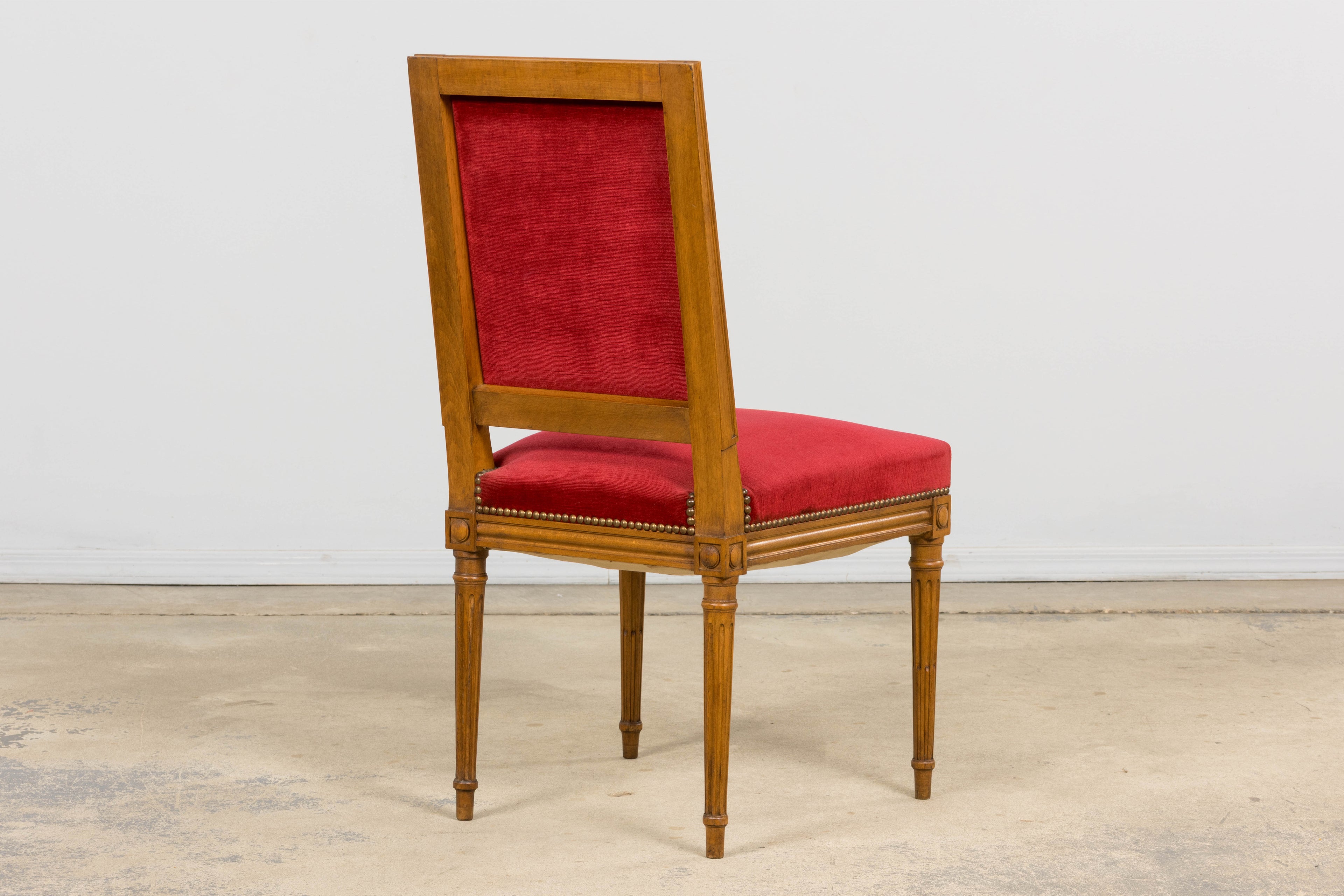 French Louis XVI Style Dining Chairs W/ Red Velvet - Set of 6