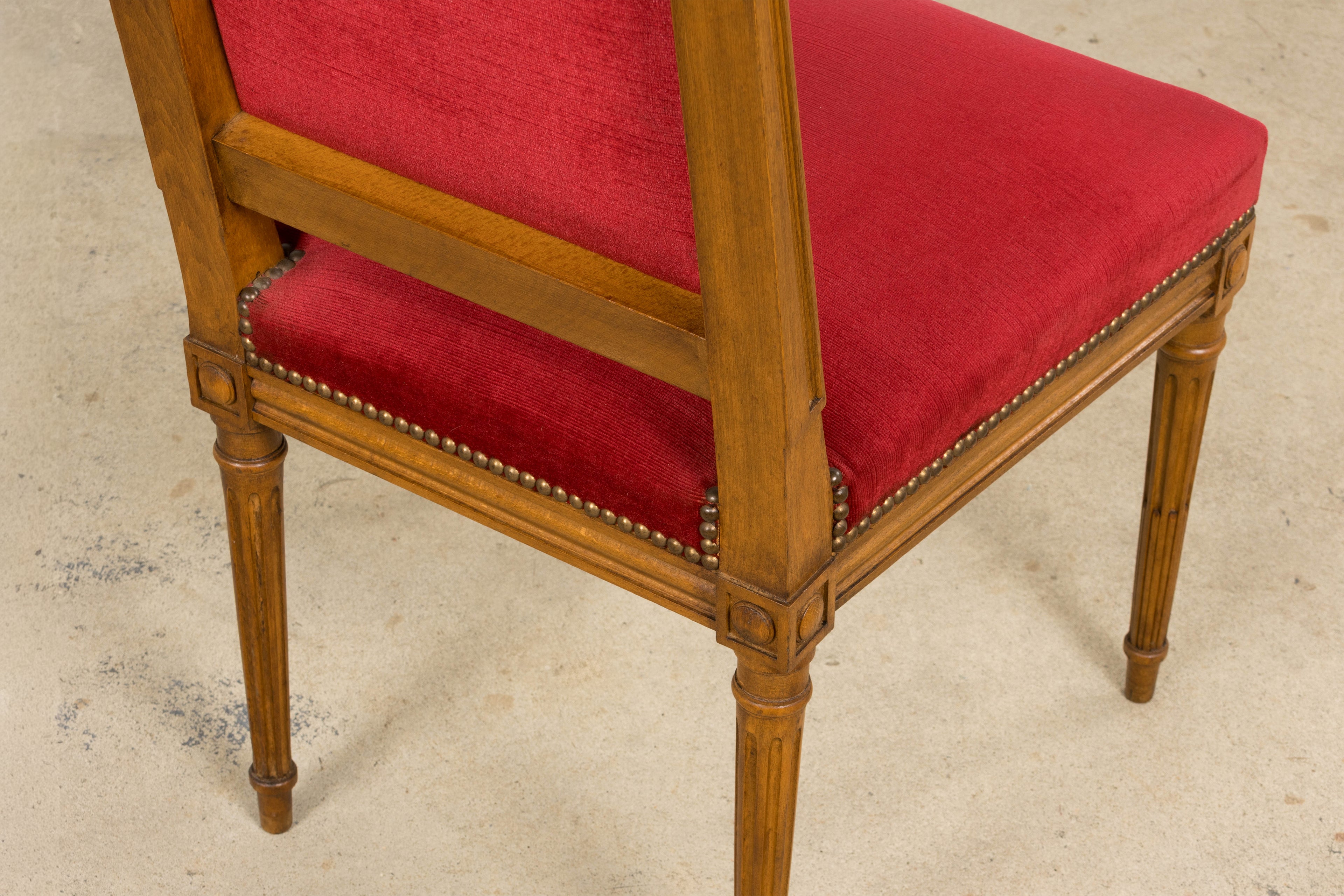 French Louis XVI Style Dining Chairs W/ Red Velvet - Set of 6