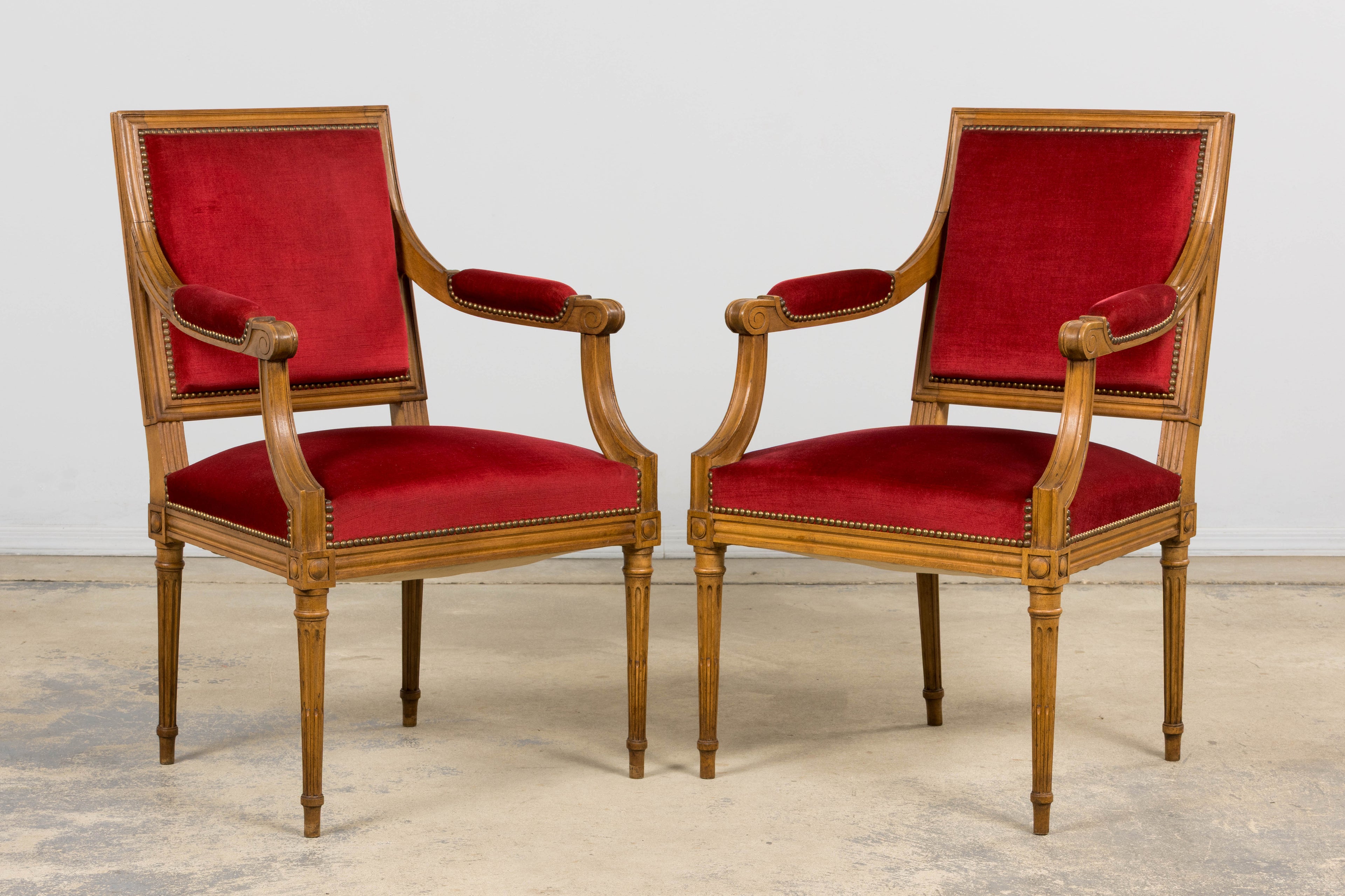 French Louis XVI Style Dining Chairs W/ Red Velvet - Set of 6