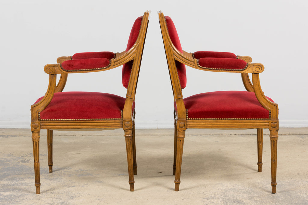 French Louis XVI Style Dining Chairs W/ Red Velvet - Set of 6