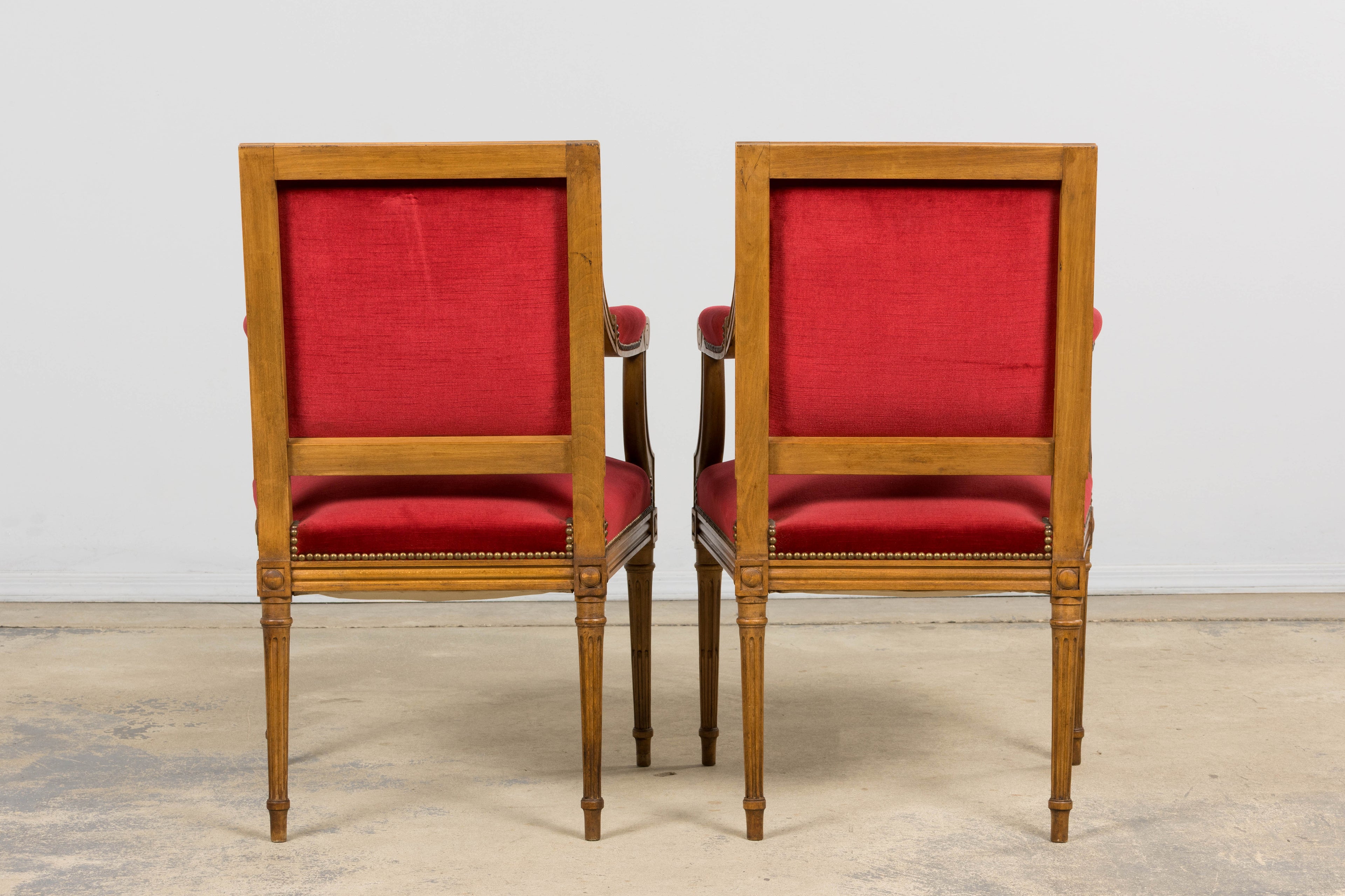 French Louis XVI Style Dining Chairs W/ Red Velvet - Set of 6