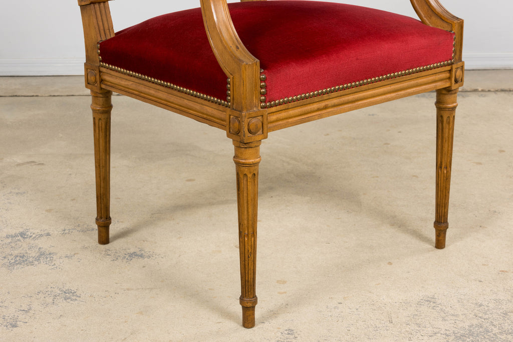 French Louis XVI Style Dining Chairs W/ Red Velvet - Set of 6