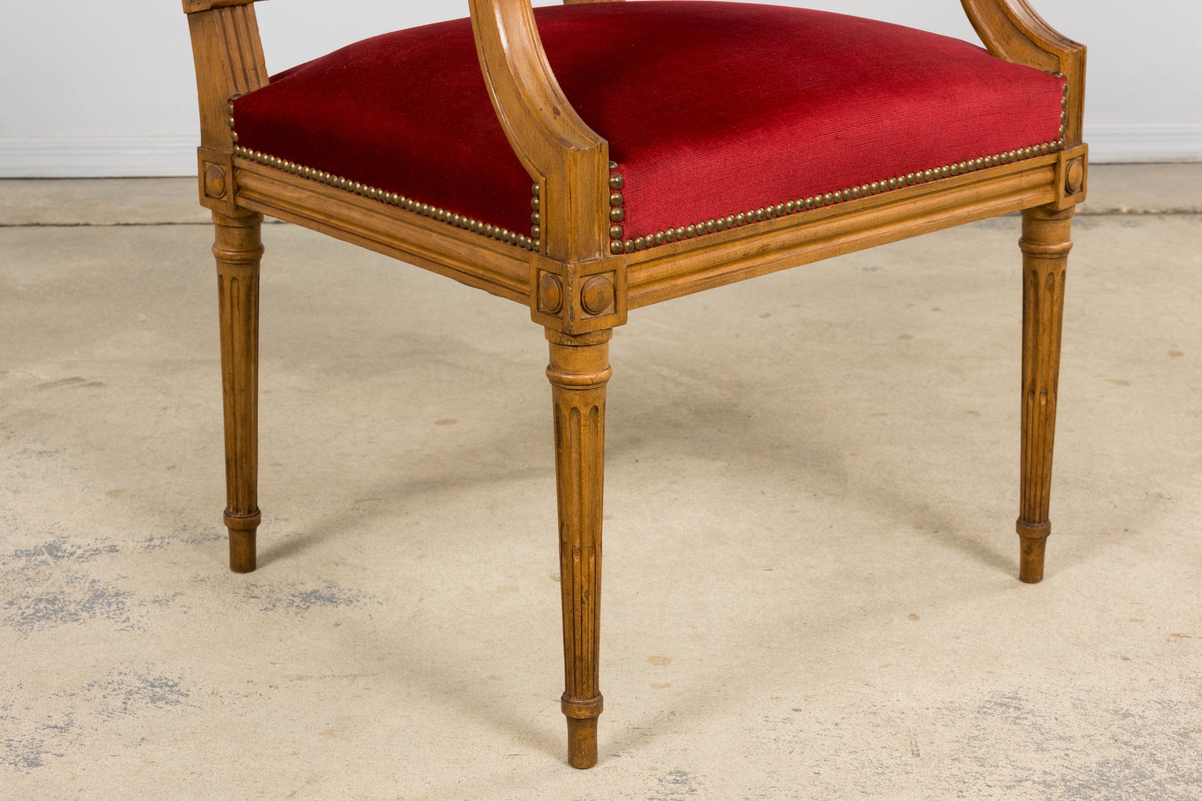 French Louis XVI Style Dining Chairs W/ Red Velvet - Set of 6