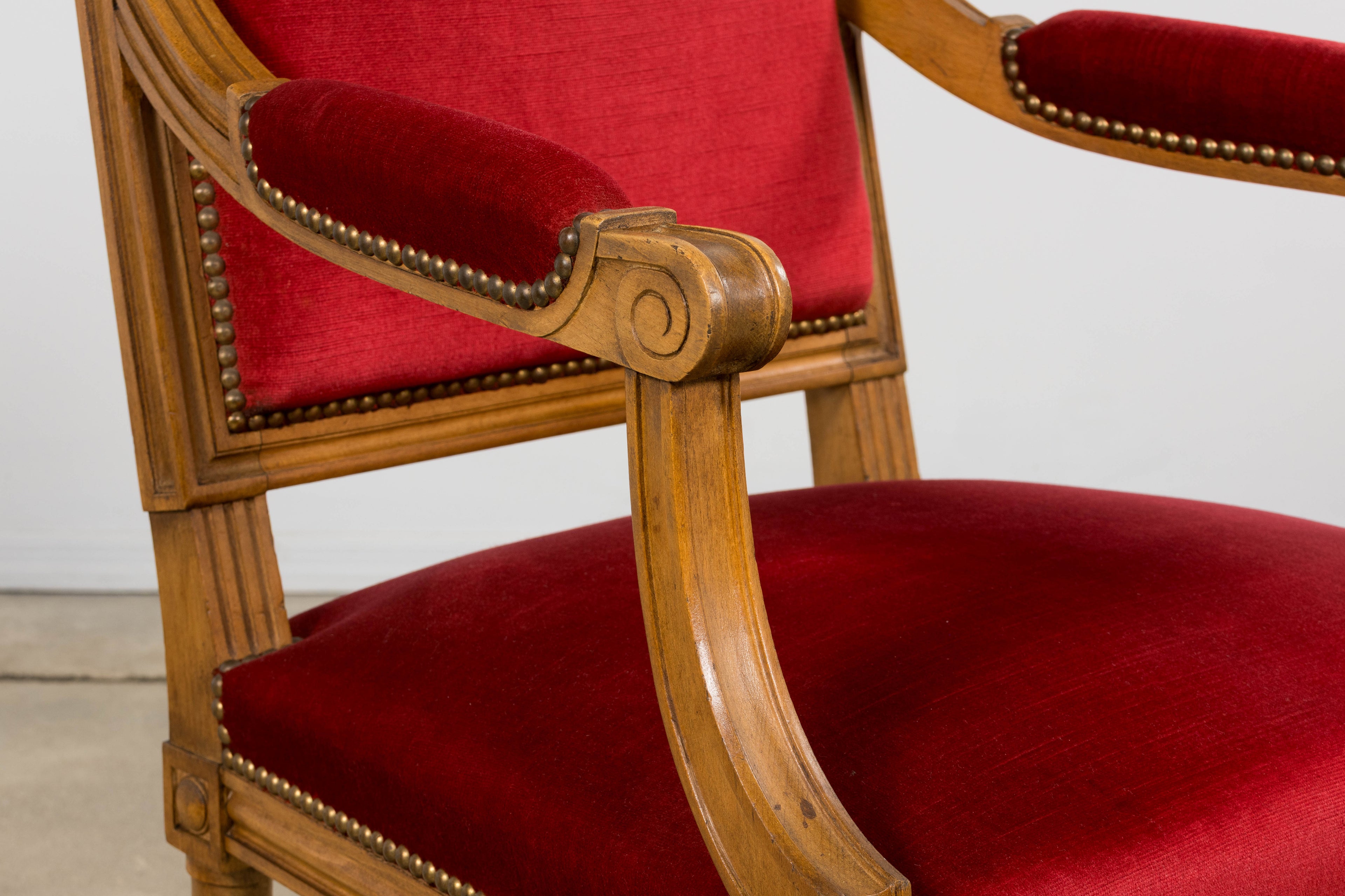 French Louis XVI Style Dining Chairs W/ Red Velvet - Set of 6