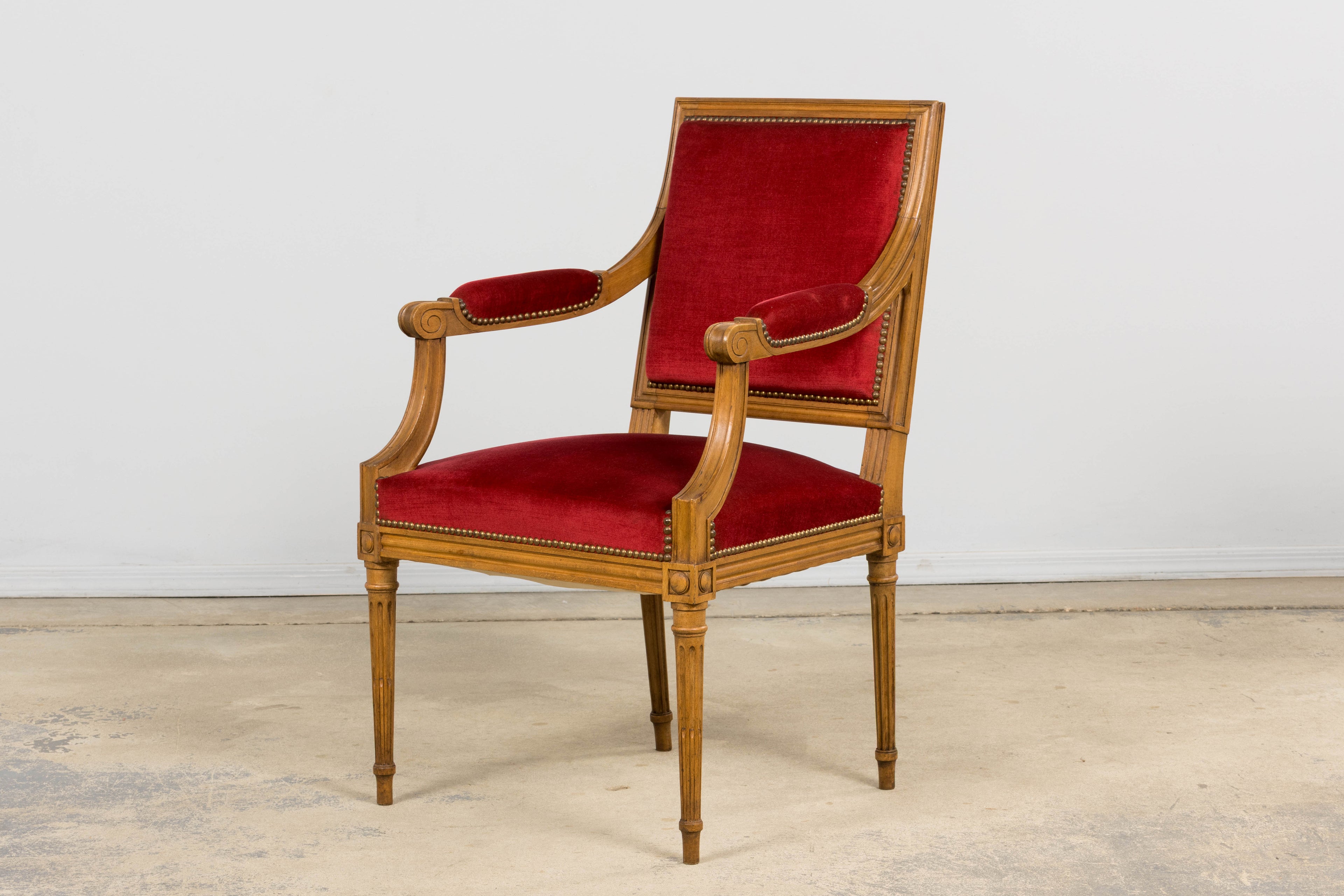 French Louis XVI Style Dining Chairs W/ Red Velvet - Set of 6