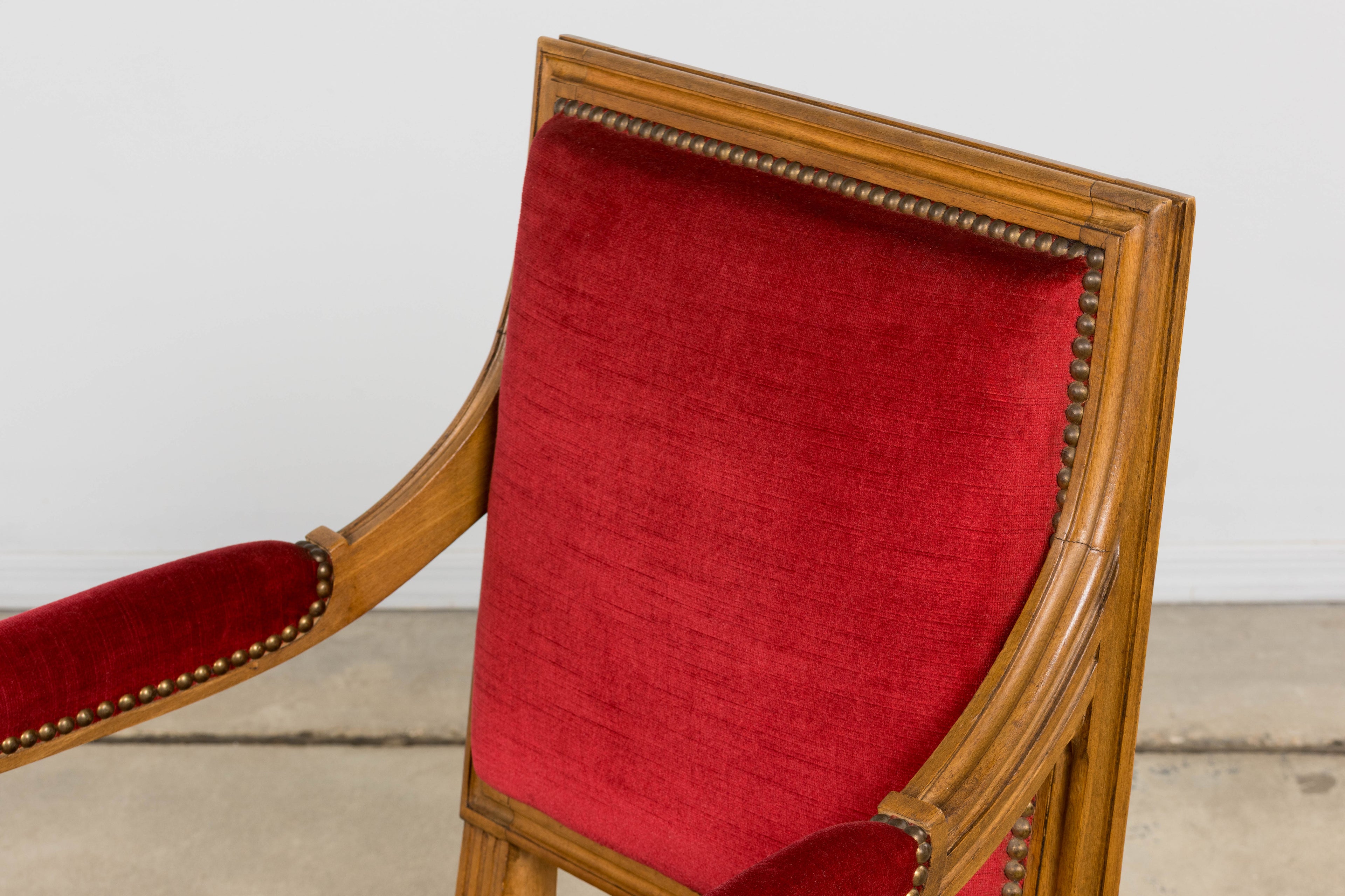 French Louis XVI Style Dining Chairs W/ Red Velvet - Set of 6