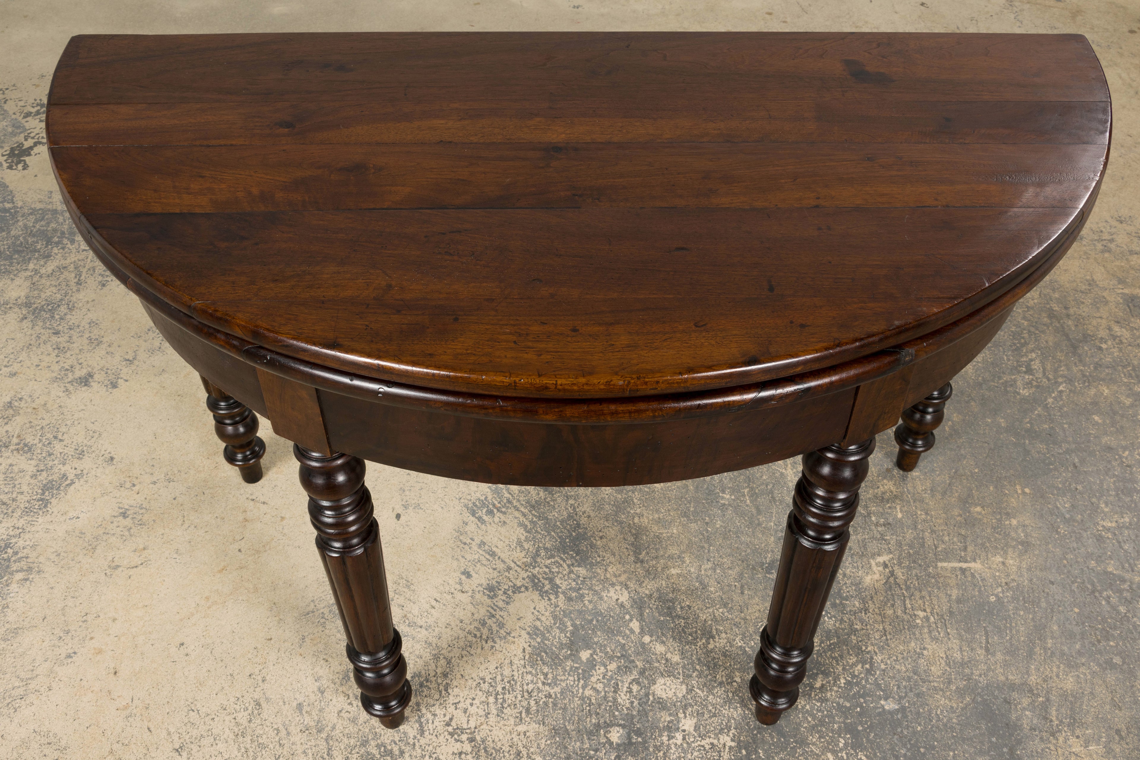 19th Century French Louis Philippe Style Demilune Walnut Folding Console Table