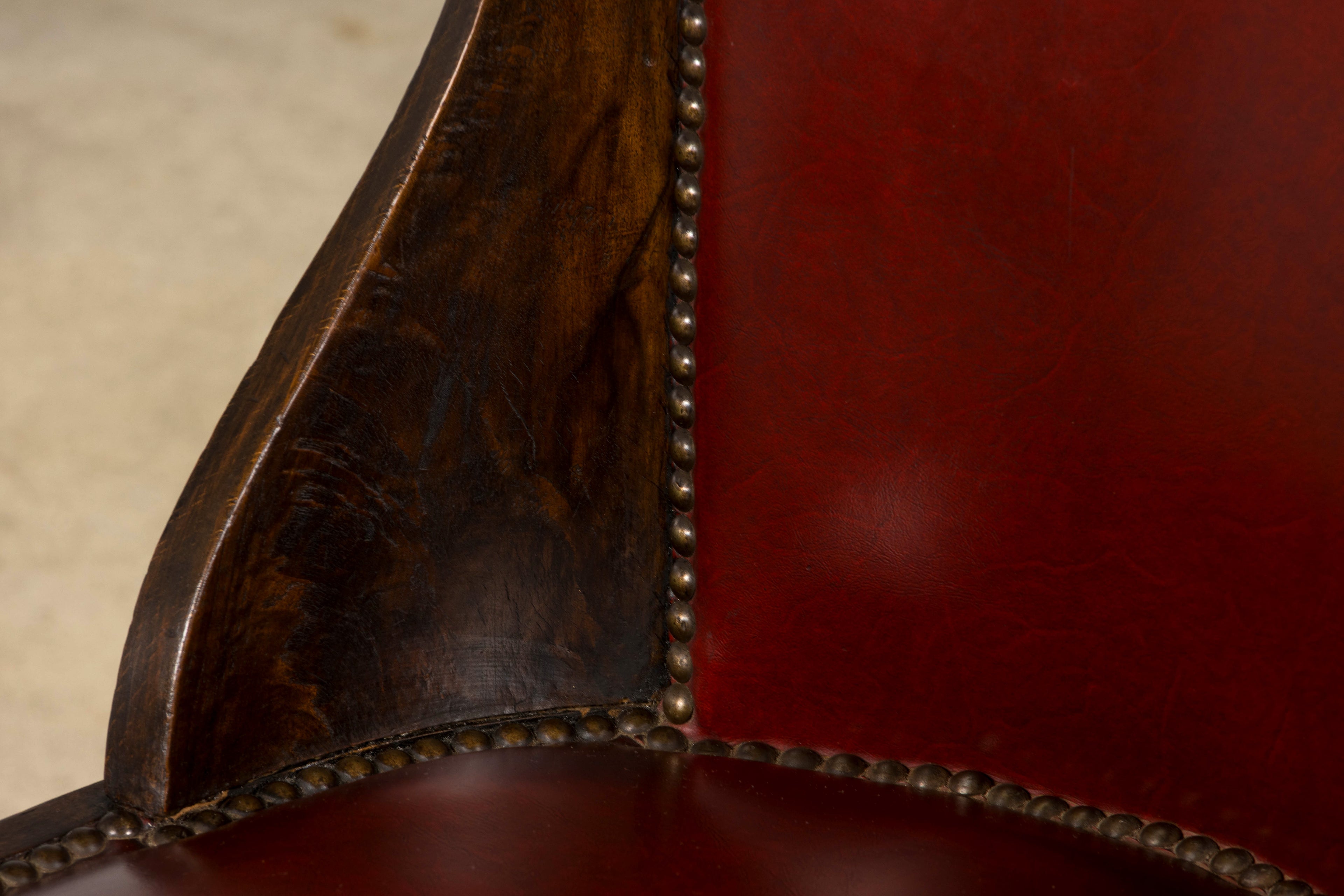 1930s French Art Deco Maple Gondola Dining Chairs W/ Red Faux Leather - Set of 6