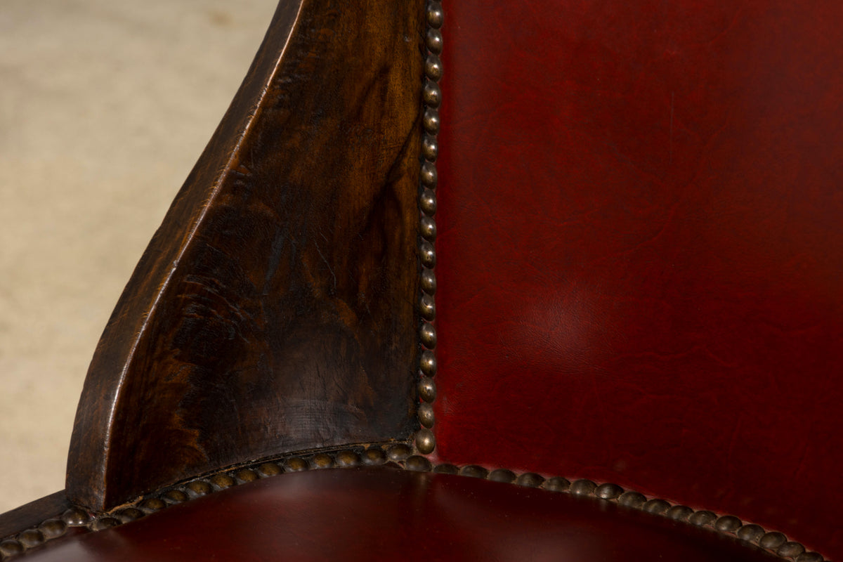 1930s French Art Deco Maple Gondola Dining Chairs W/ Red Faux Leather - Set of 6