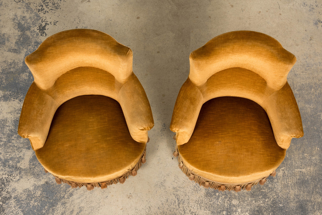 19th Century French Napoleon III Armchairs W/ Golden Ochre Mohair - A Pair