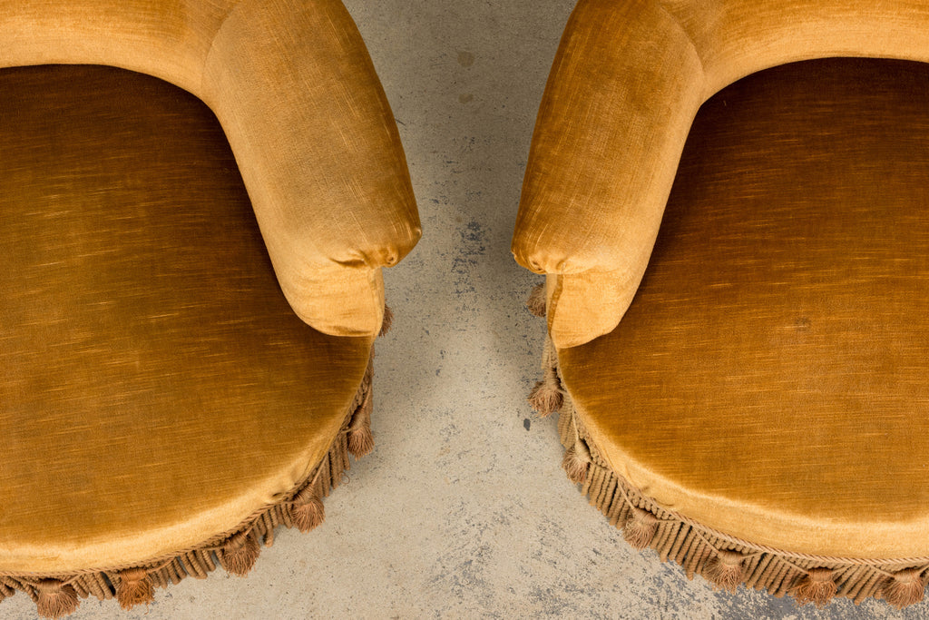 19th Century French Napoleon III Armchairs W/ Golden Ochre Mohair - A Pair