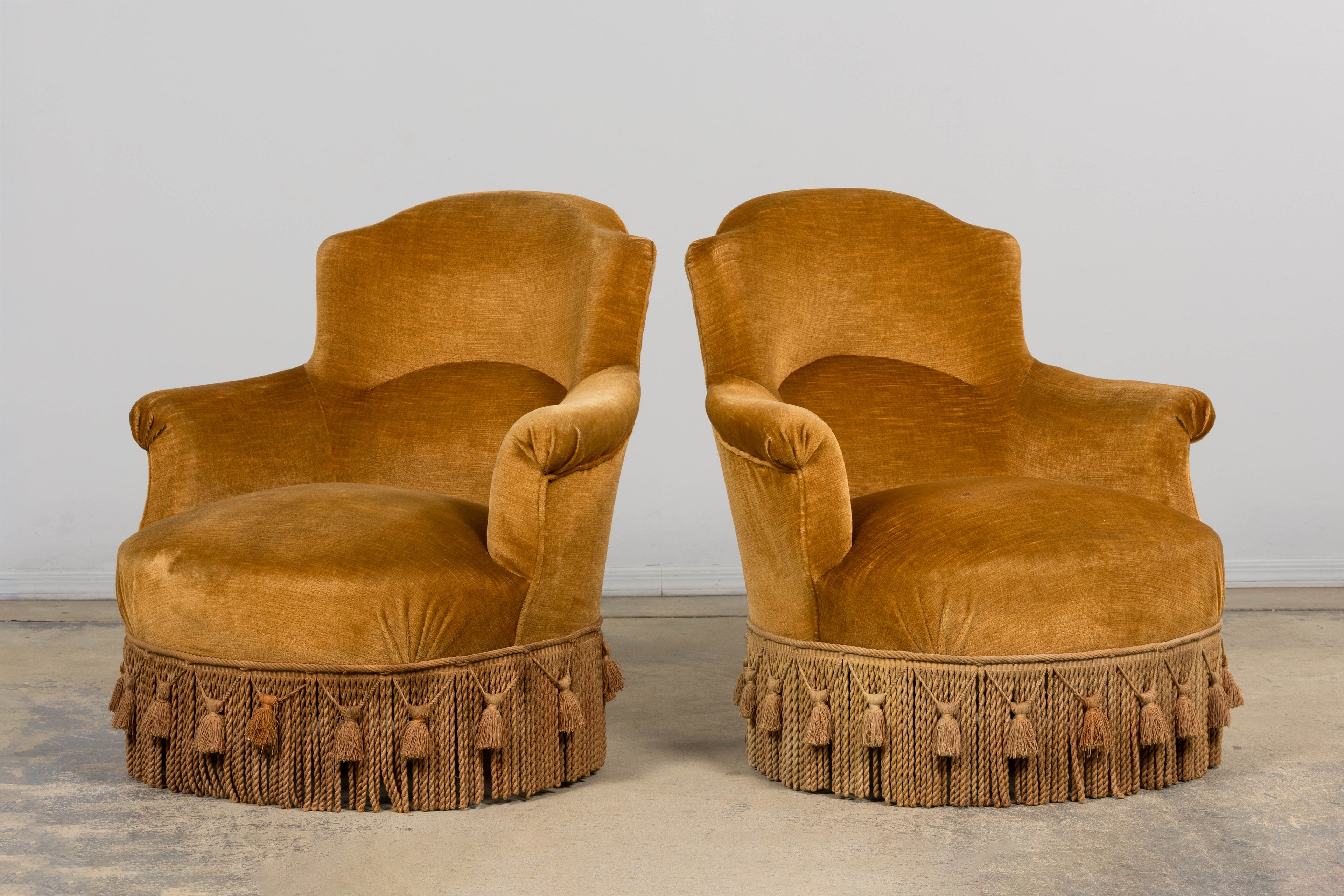 19th Century French Napoleon III Armchairs W/ Golden Ochre Mohair - A Pair