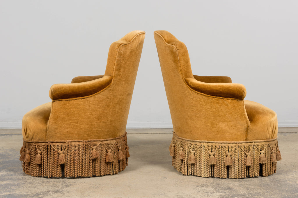 19th Century French Napoleon III Armchairs W/ Golden Ochre Mohair - A Pair