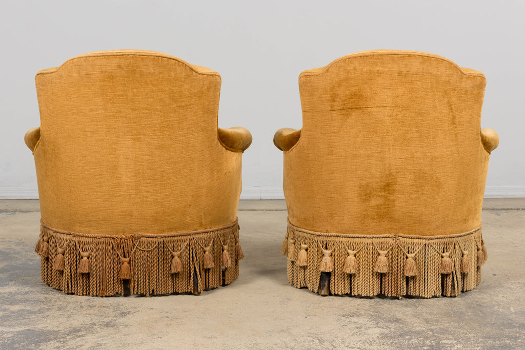 19th Century French Napoleon III Armchairs W/ Golden Ochre Mohair - A Pair