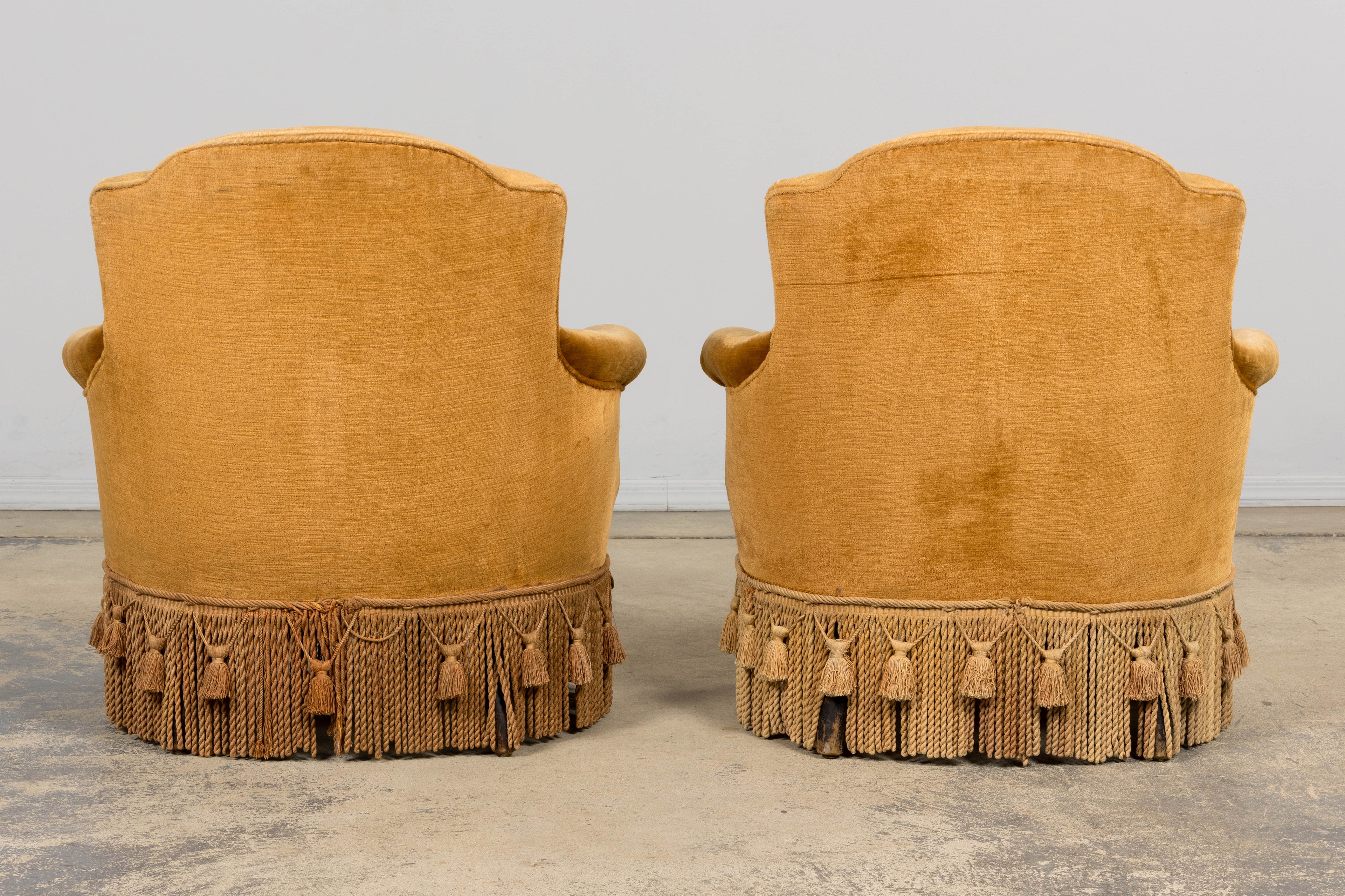 19th Century French Napoleon III Armchairs W/ Golden Ochre Mohair - A Pair