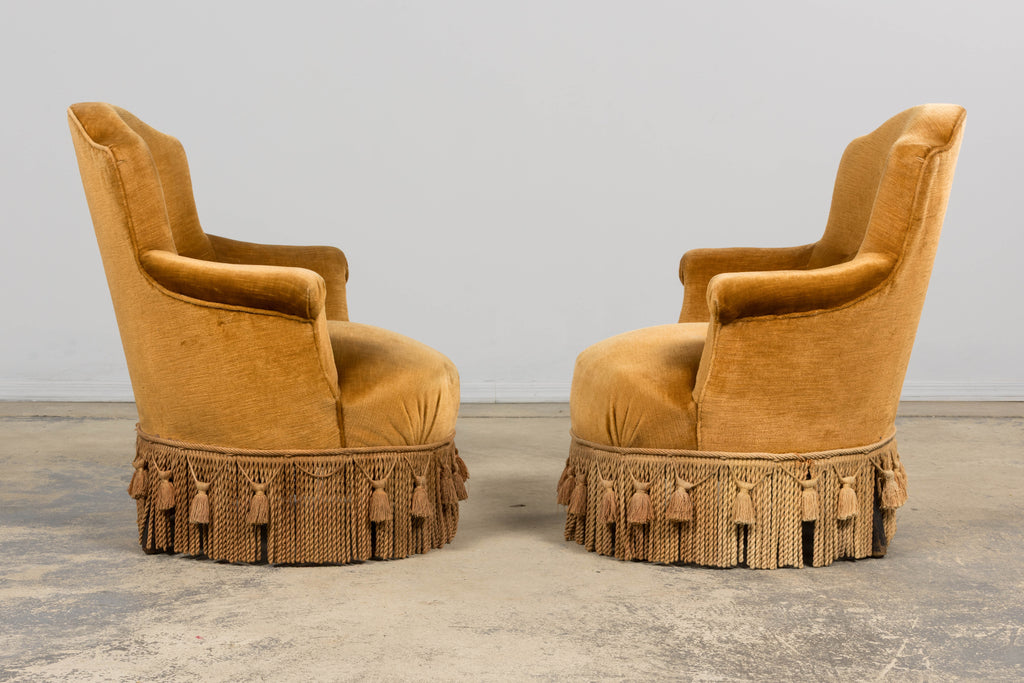 19th Century French Napoleon III Armchairs W/ Golden Ochre Mohair - A Pair