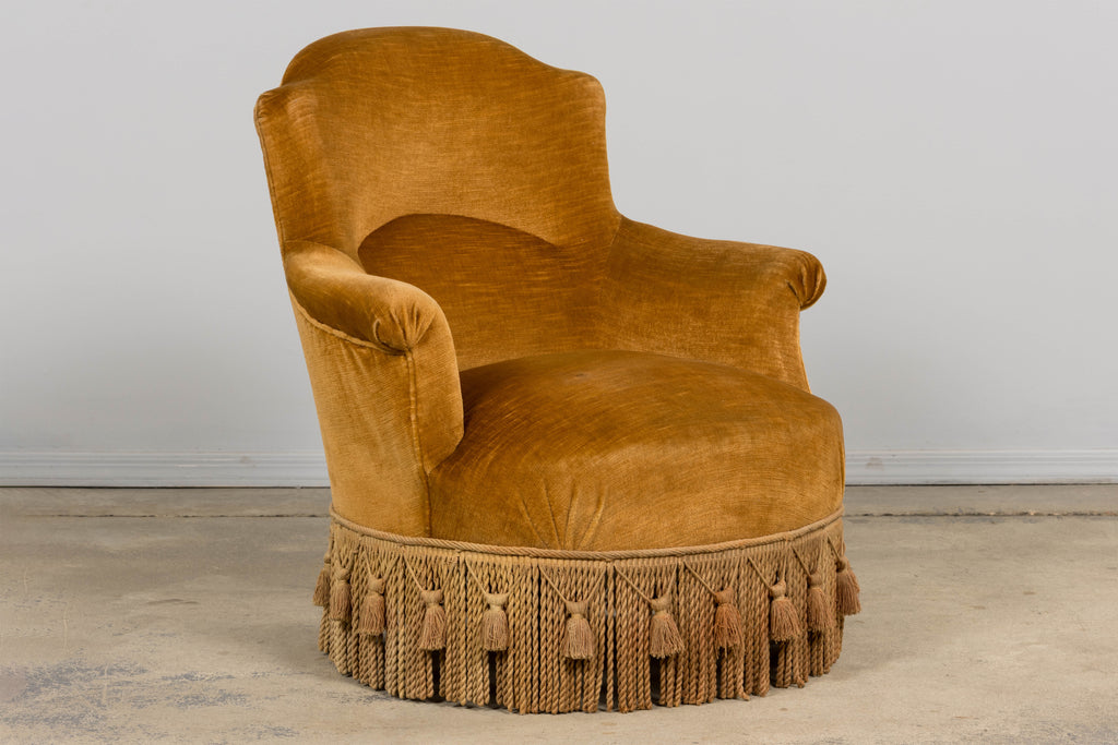 19th Century French Napoleon III Armchairs W/ Golden Ochre Mohair - A Pair