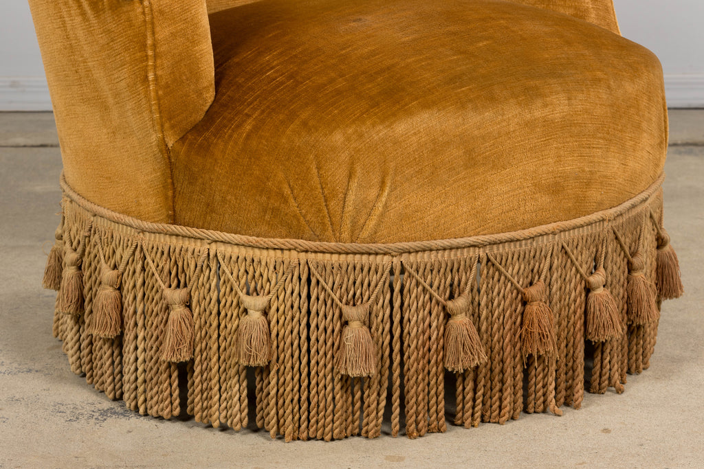 19th Century French Napoleon III Armchairs W/ Golden Ochre Mohair - A Pair