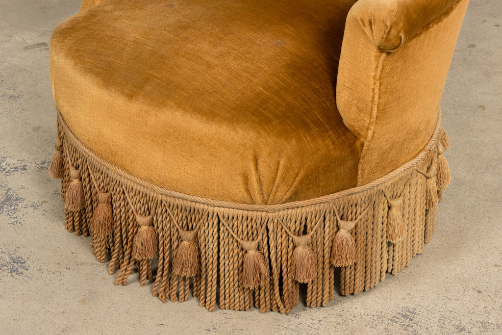 19th Century French Napoleon III Armchairs W/ Golden Ochre Mohair - A Pair