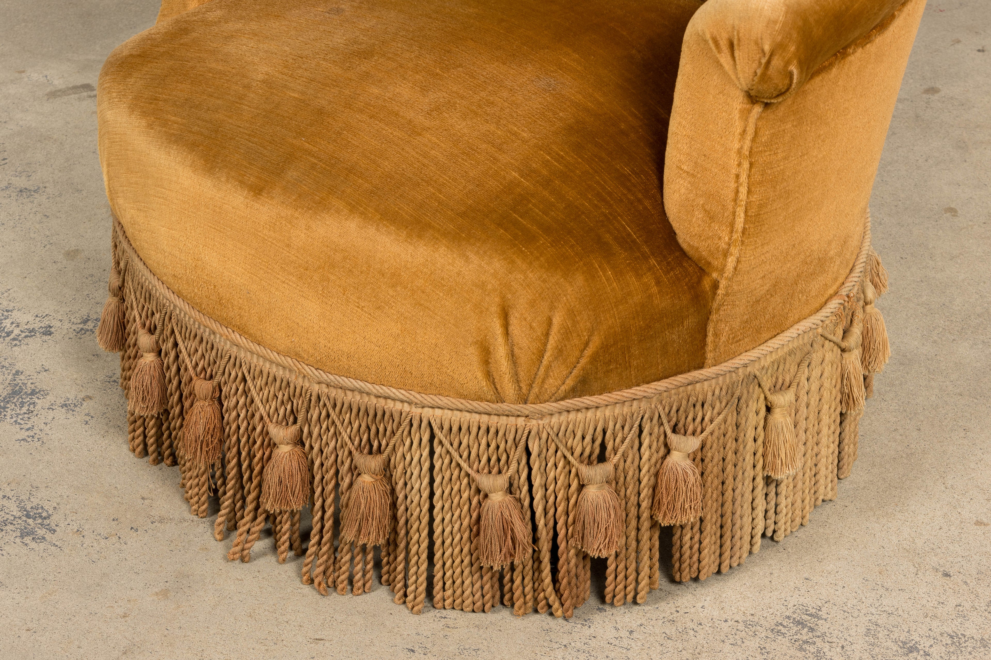 19th Century French Napoleon III Armchairs W/ Golden Ochre Mohair - A Pair