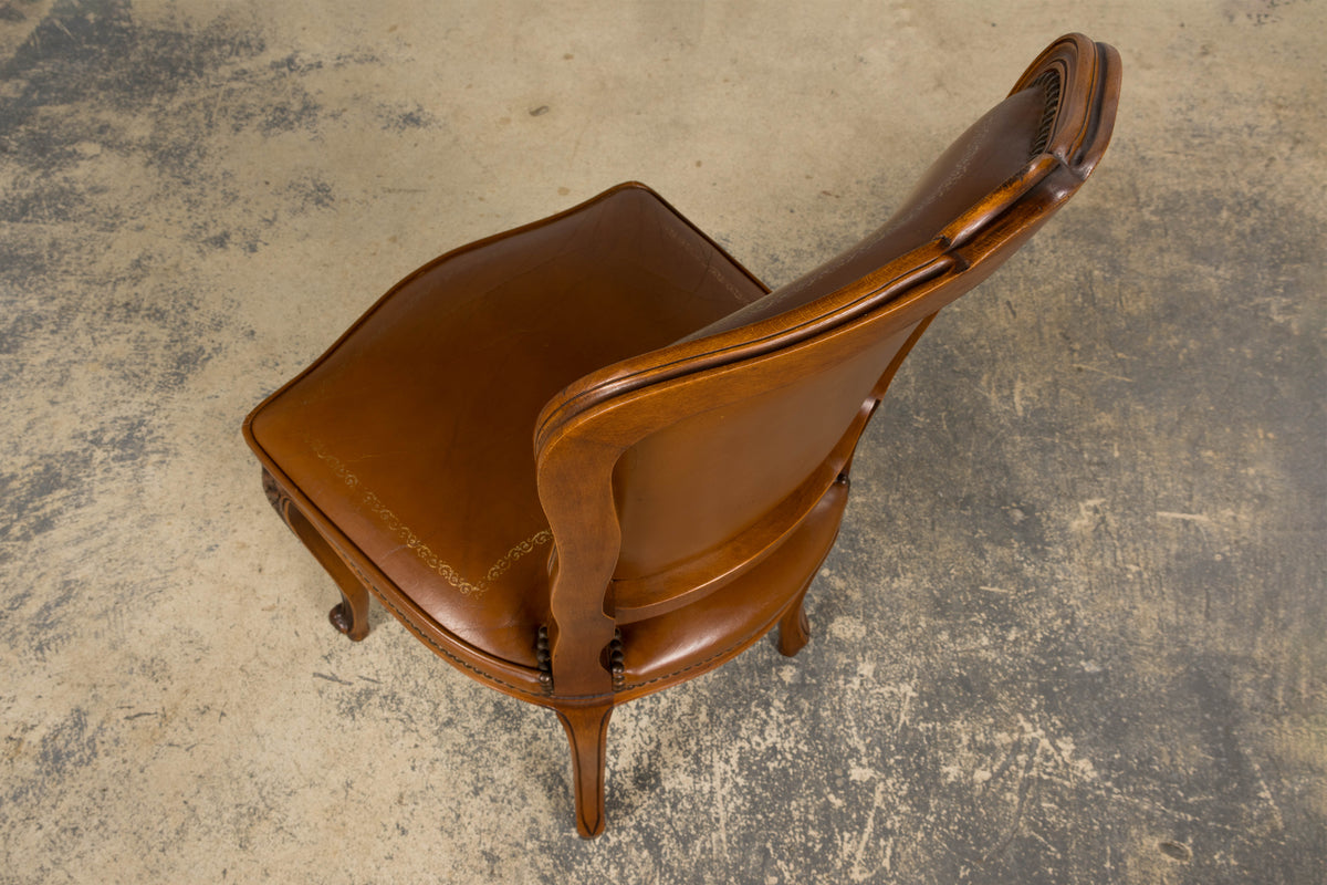 French Louis XV Style Maple Dining Chairs in Brown Leather - Set of 6