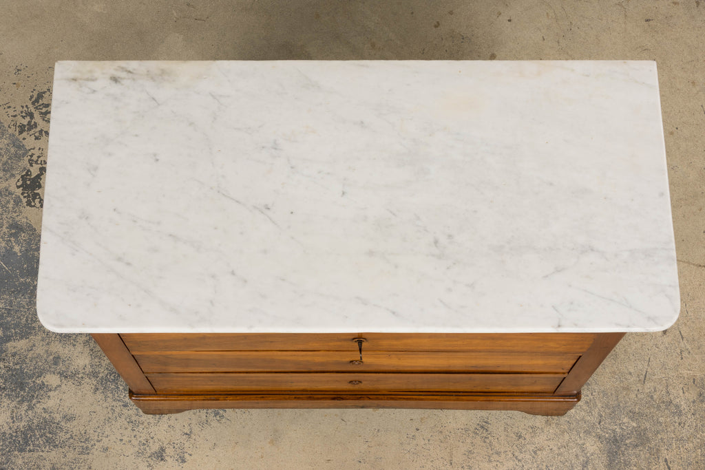 19th Century French Louis Philippe Walnut Chest of Drawers W/ Carrara Marble