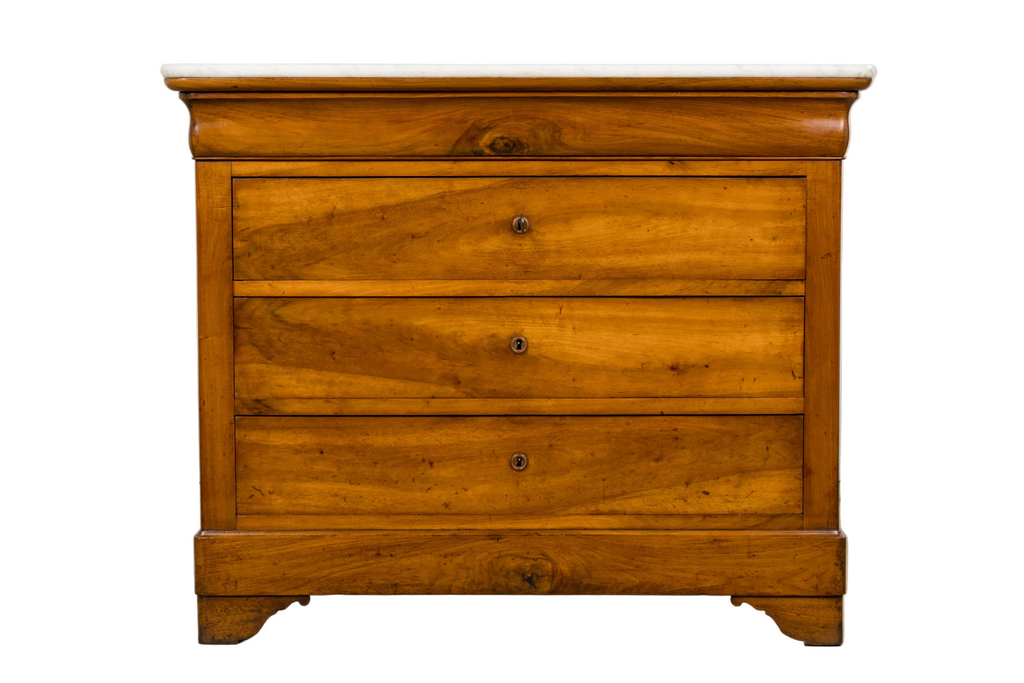 19th Century French Louis Philippe Walnut Chest of Drawers W/ Carrara Marble
