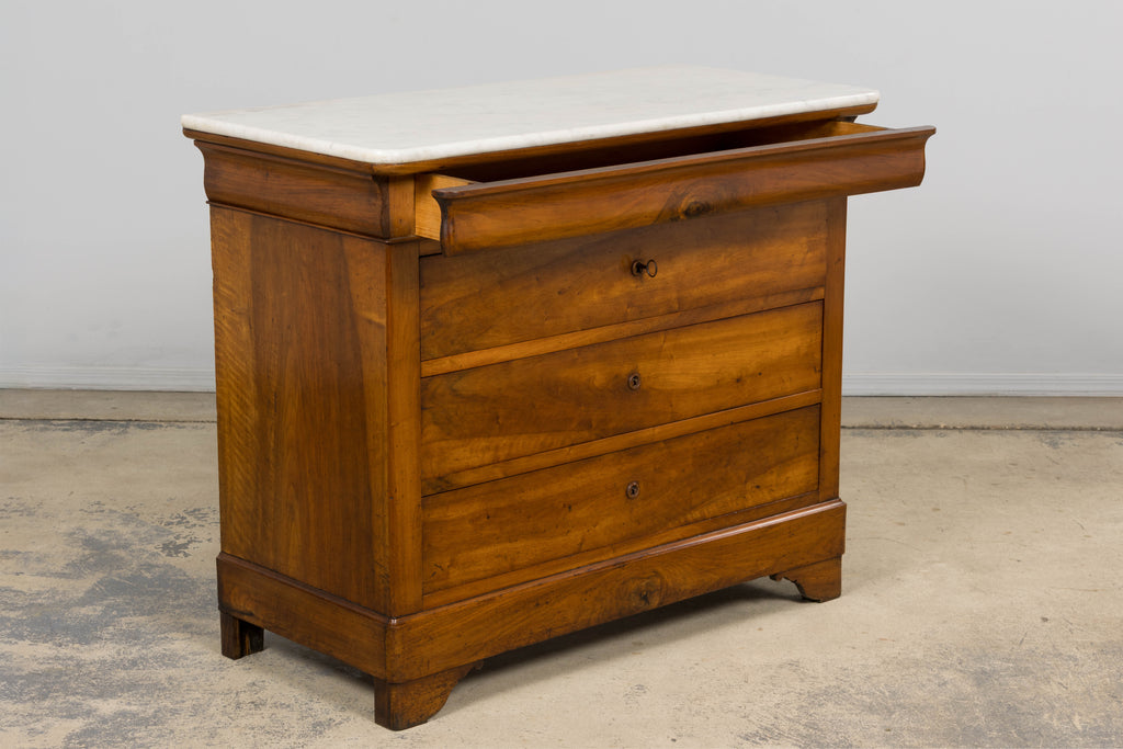 19th Century French Louis Philippe Walnut Chest of Drawers W/ Carrara Marble