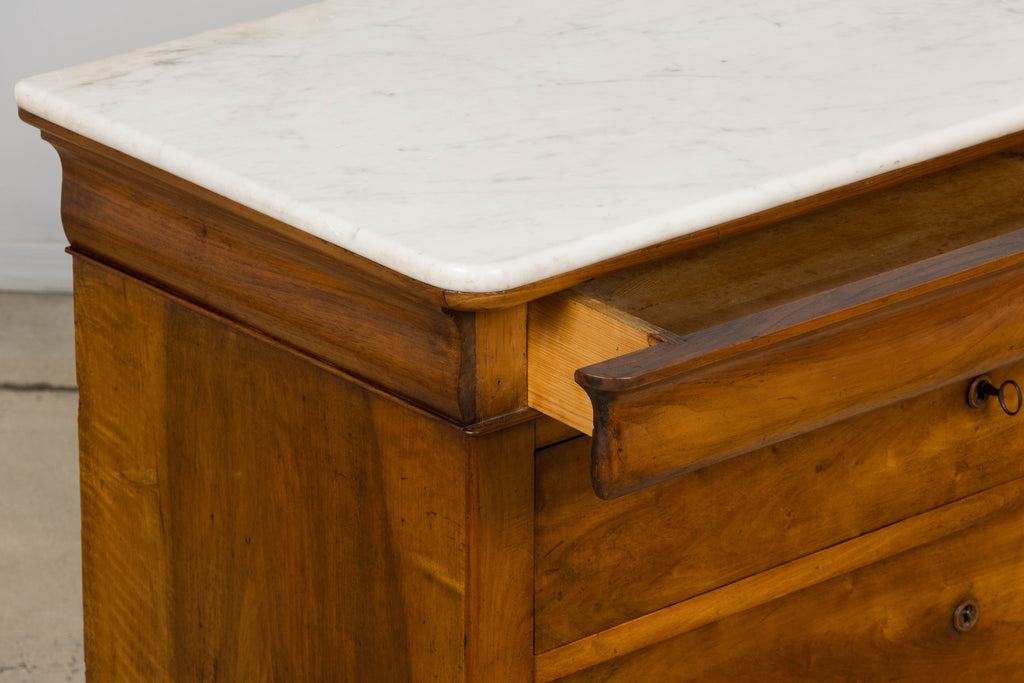 19th Century French Louis Philippe Walnut Chest of Drawers W/ Carrara Marble