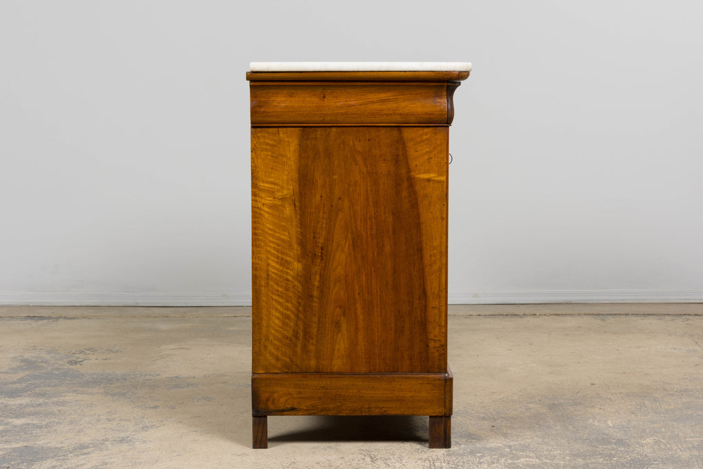 19th Century French Louis Philippe Walnut Chest of Drawers W/ Carrara Marble