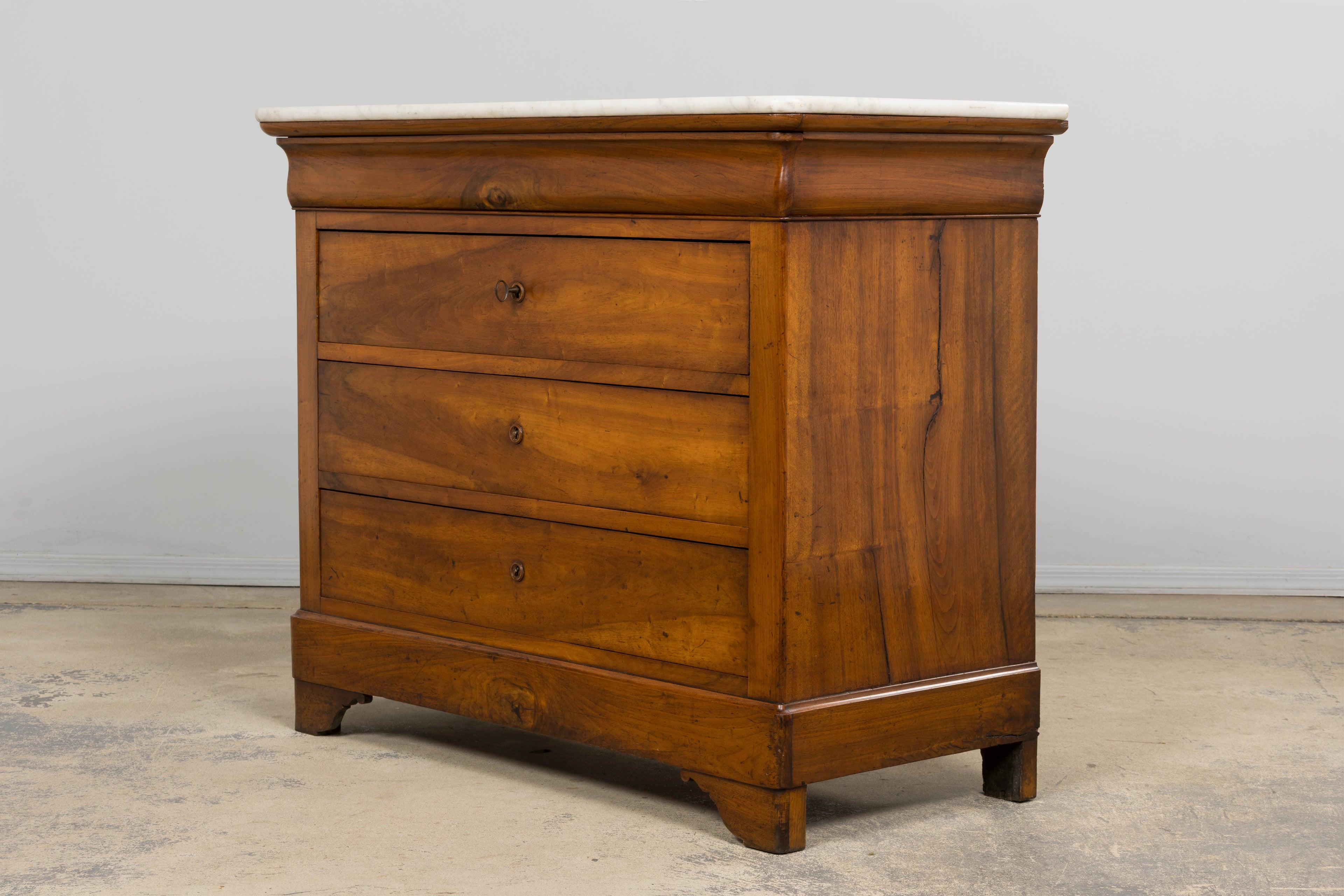 19th Century French Louis Philippe Walnut Chest of Drawers W/ Carrara Marble
