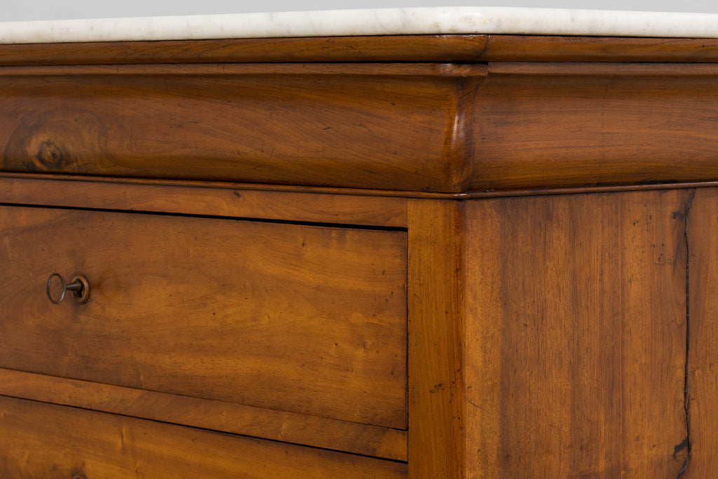 19th Century French Louis Philippe Walnut Chest of Drawers W/ Carrara Marble