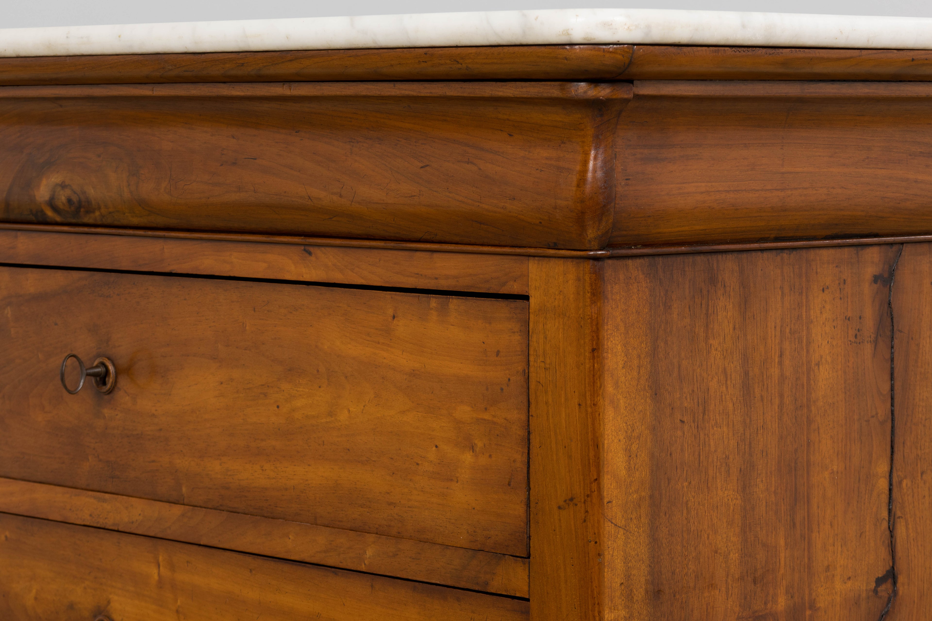 19th Century French Louis Philippe Walnut Chest of Drawers W/ Carrara Marble