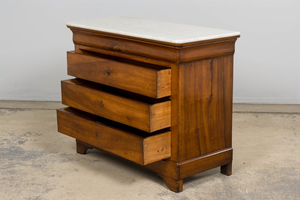 19th Century French Louis Philippe Walnut Chest of Drawers W/ Carrara Marble