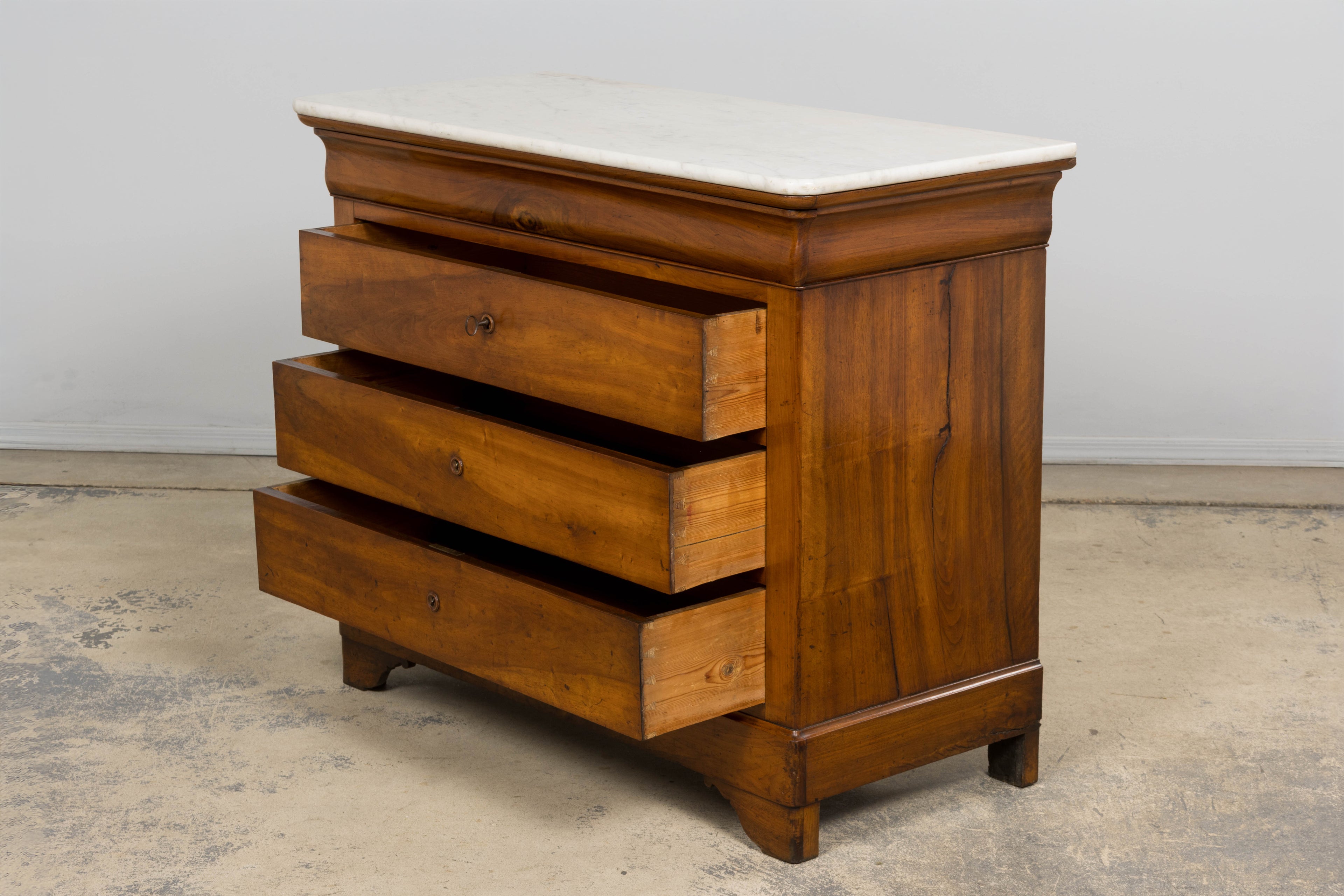 19th Century French Louis Philippe Walnut Chest of Drawers W/ Carrara Marble
