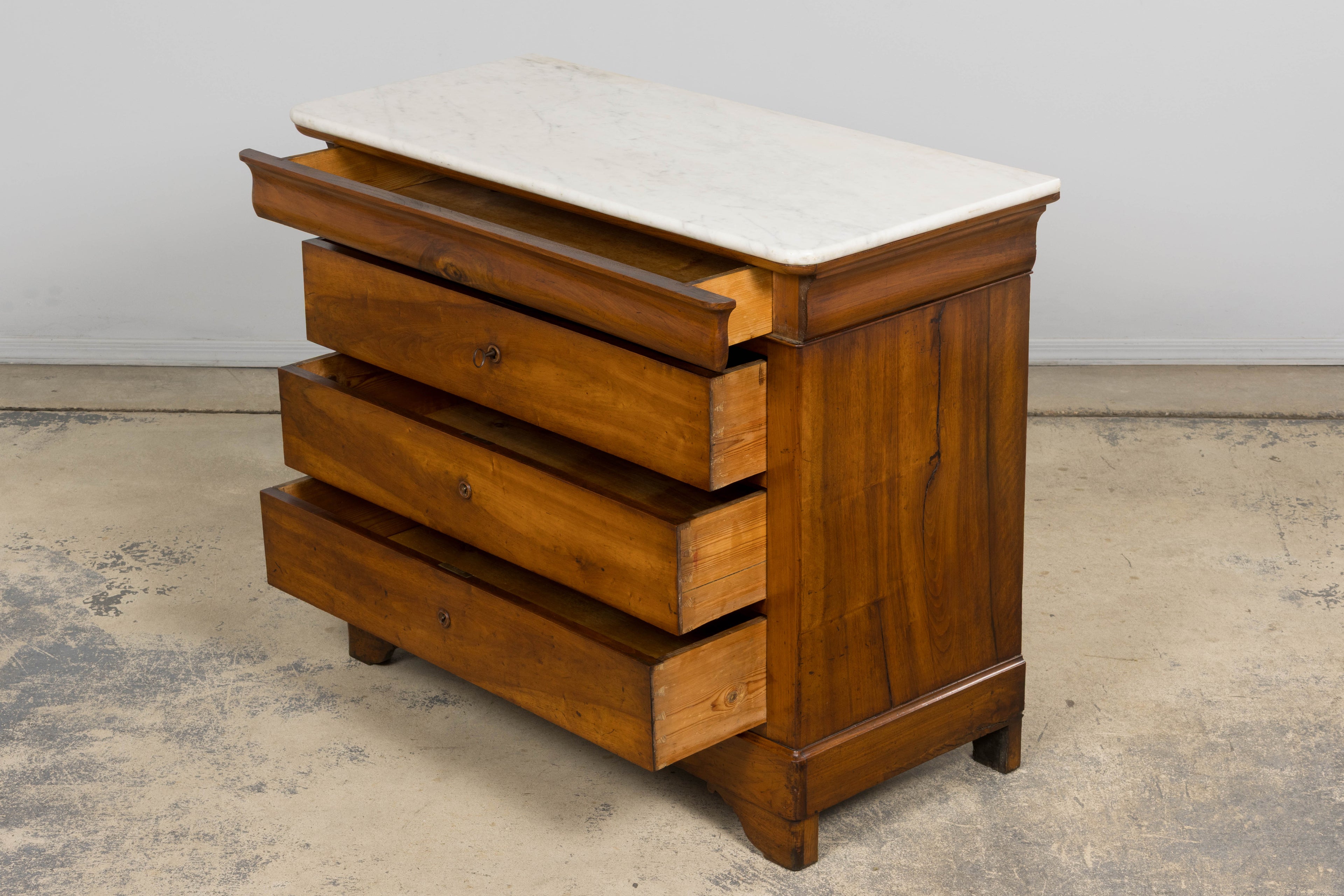 19th Century French Louis Philippe Walnut Chest of Drawers W/ Carrara Marble