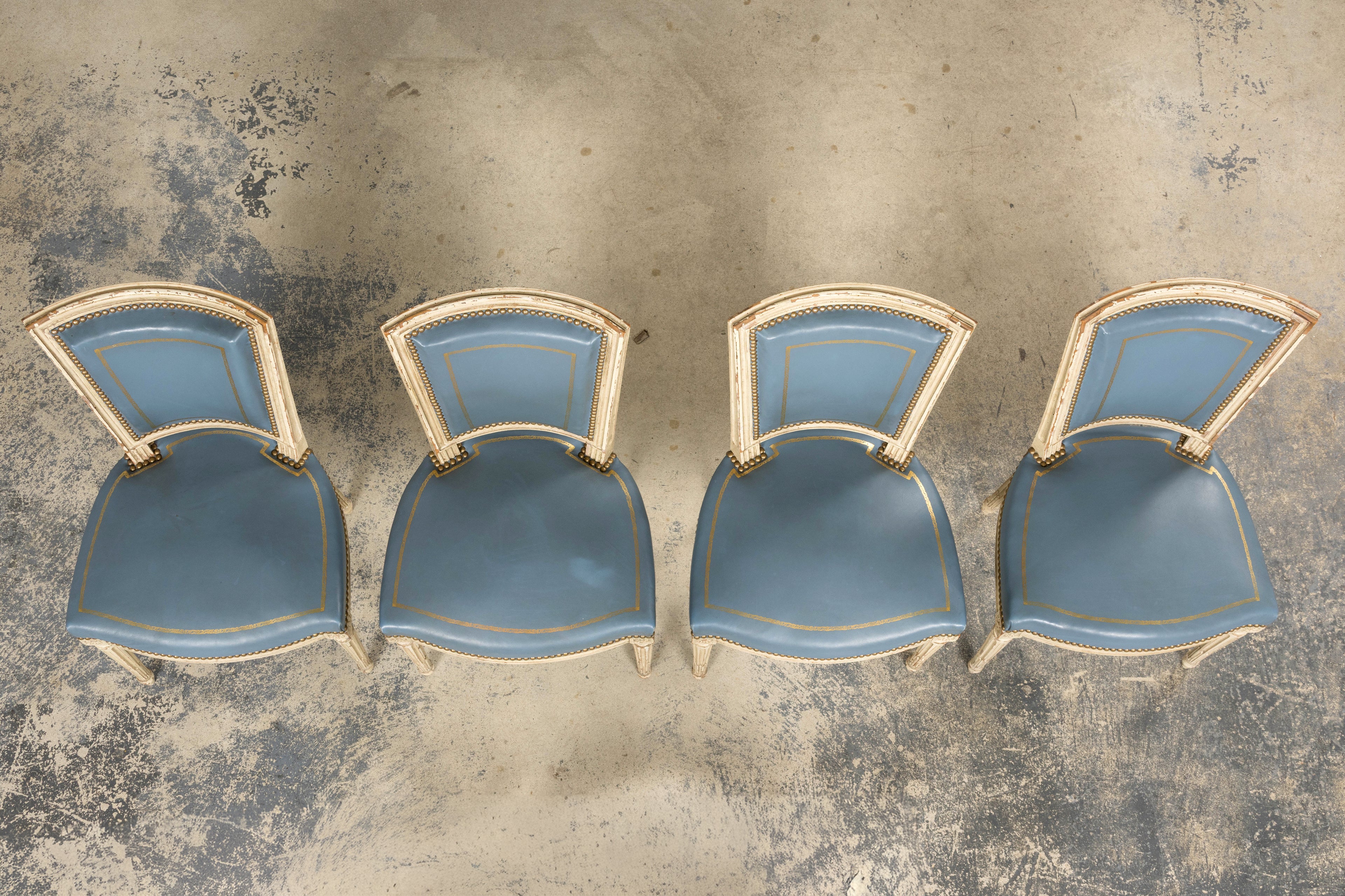 Antique French Louis XVI Style Painted Dining Chairs in French Blue - Set of 4