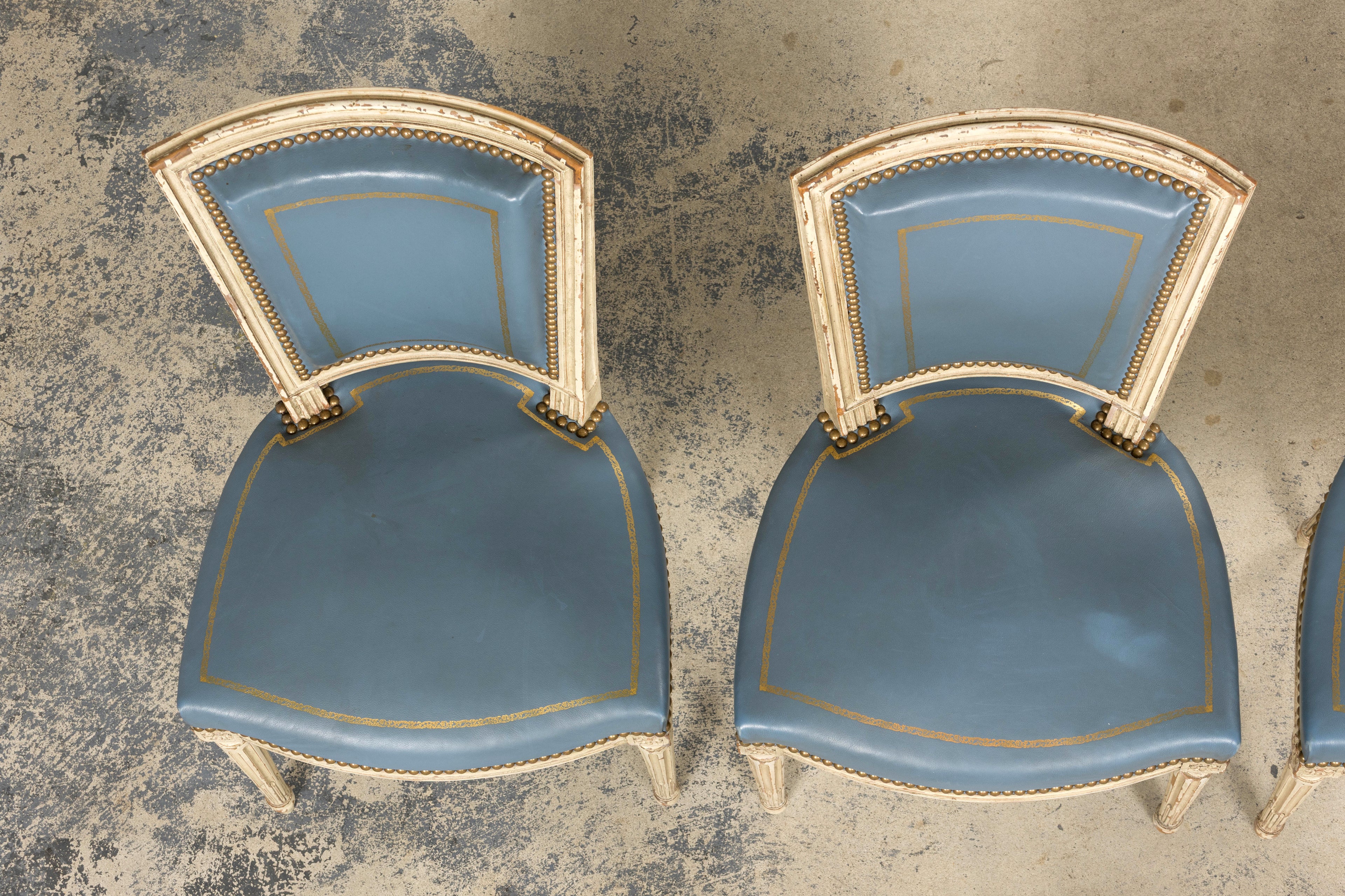 Antique French Louis XVI Style Painted Dining Chairs in French Blue - Set of 4