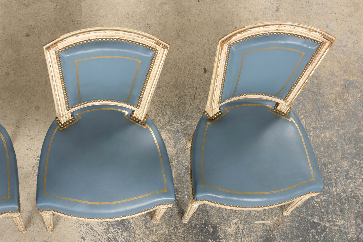 Antique French Louis XVI Style Painted Dining Chairs in French Blue - Set of 4