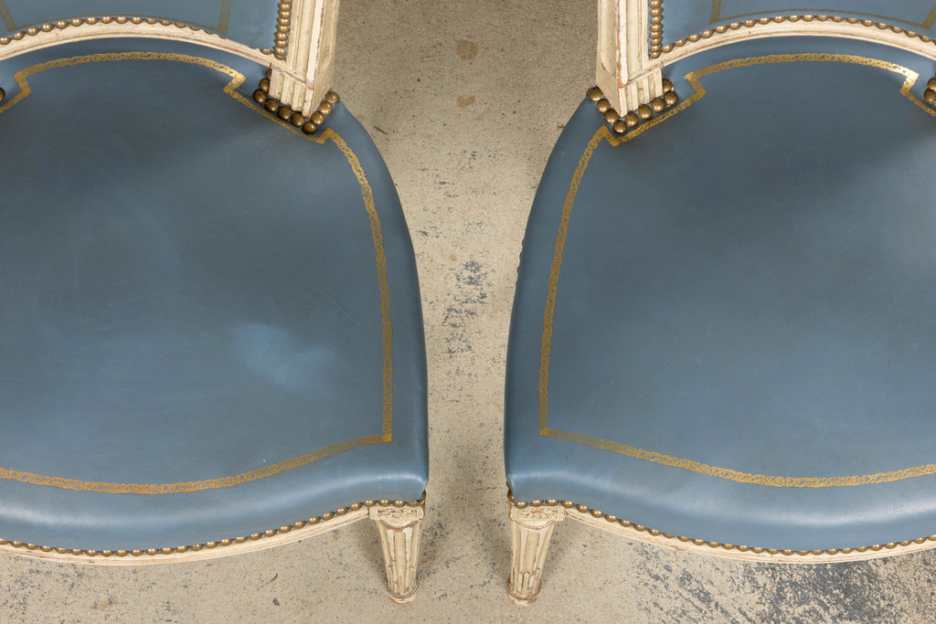 Antique French Louis XVI Style Painted Dining Chairs in French Blue - Set of 4