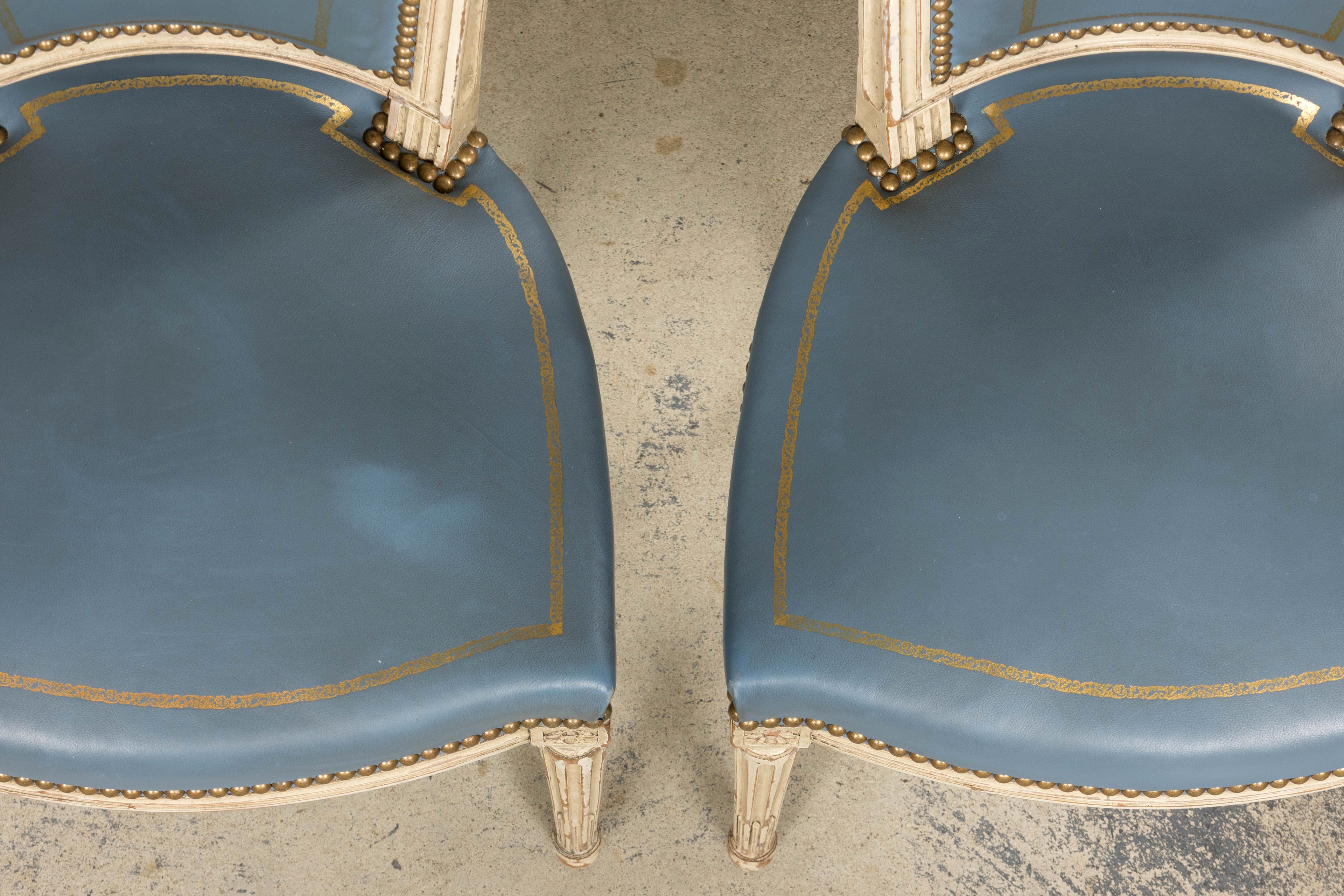 Antique French Louis XVI Style Painted Dining Chairs in French Blue - Set of 4