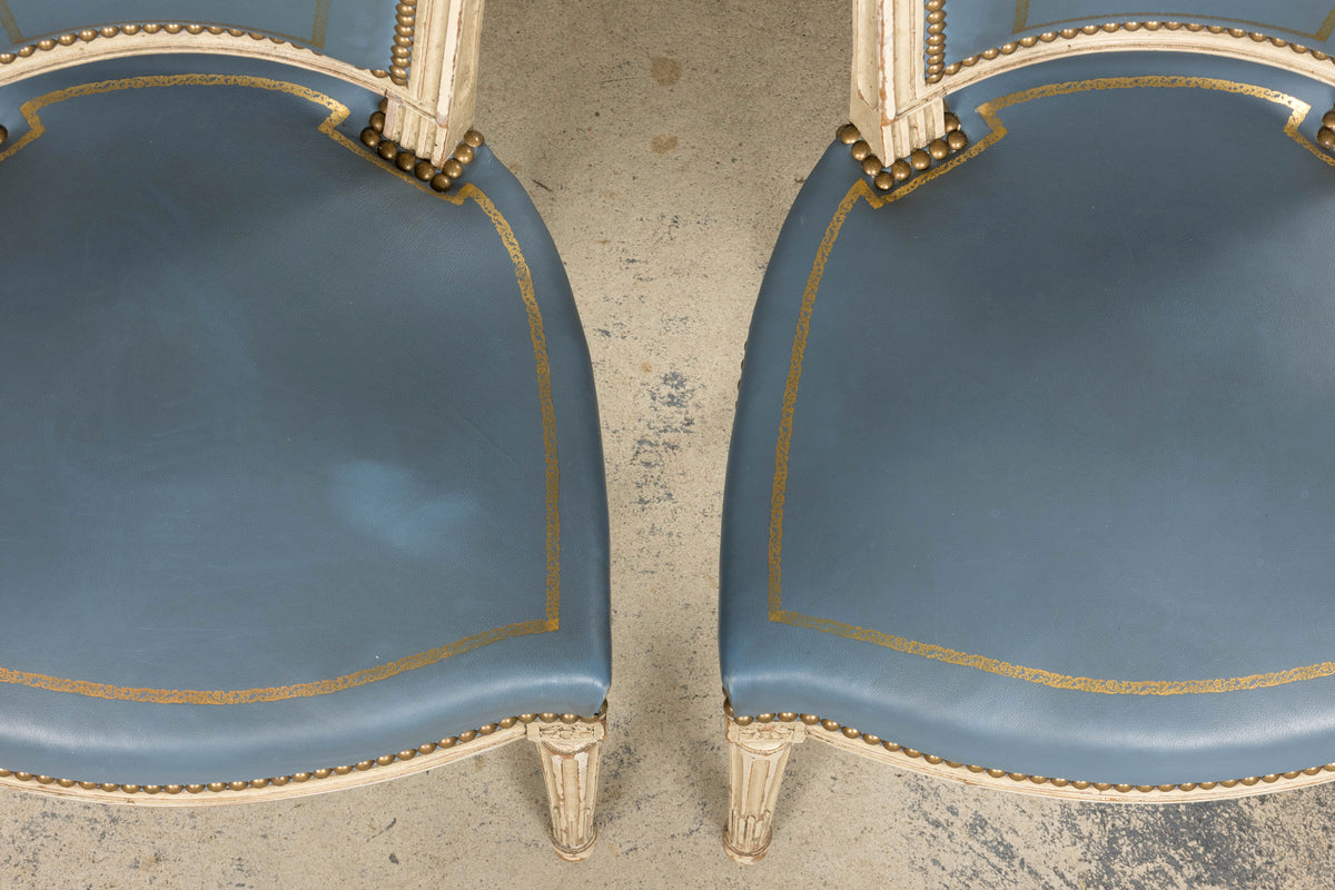 Antique French Louis XVI Style Painted Dining Chairs in French Blue - Set of 4