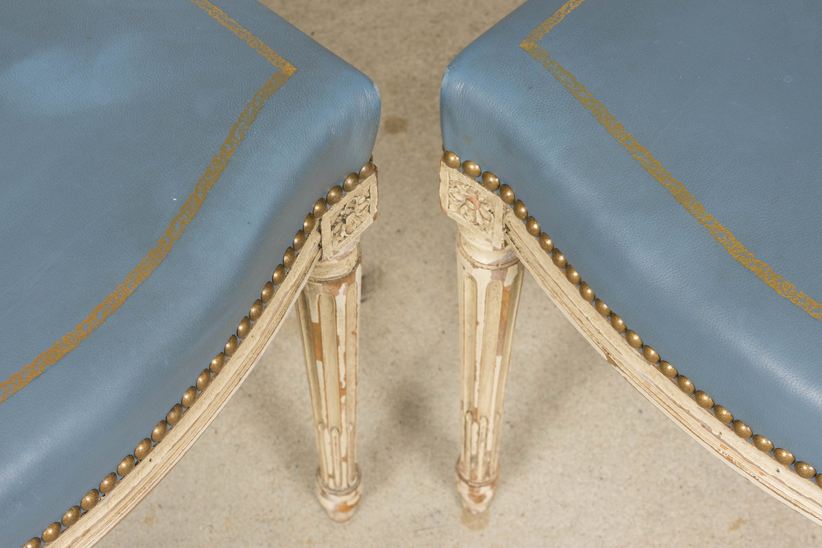 Antique French Louis XVI Style Painted Dining Chairs in French Blue - Set of 4