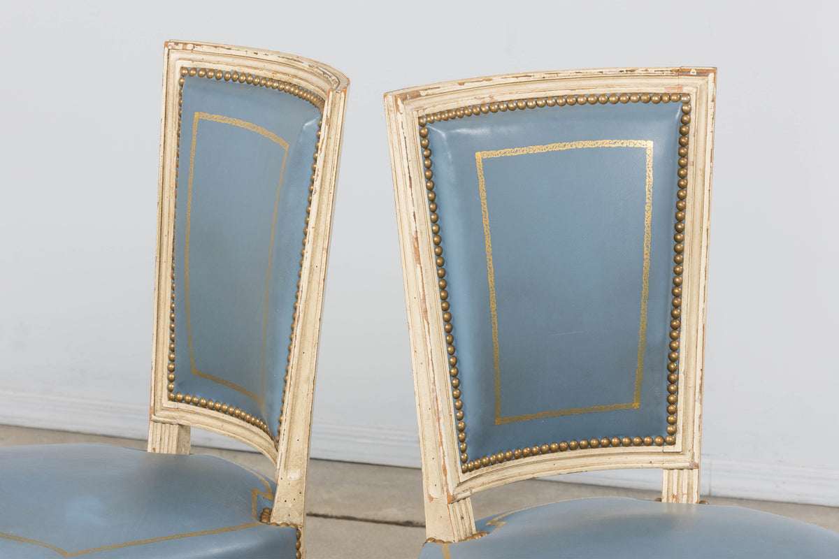 Antique French Louis XVI Style Painted Dining Chairs in French Blue - Set of 4