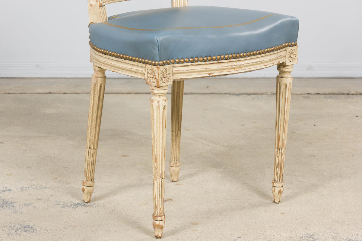 Antique French Louis XVI Style Painted Dining Chairs in French Blue - Set of 4