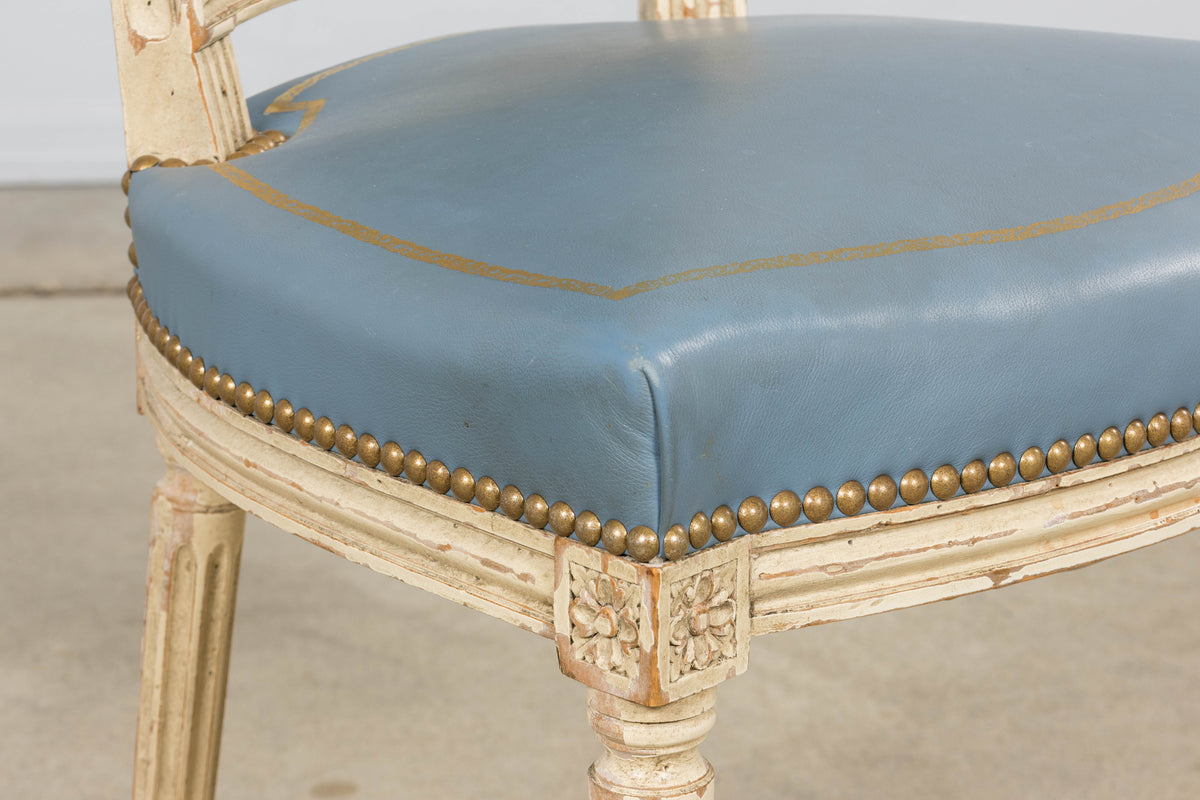 Antique French Louis XVI Style Painted Dining Chairs in French Blue - Set of 4