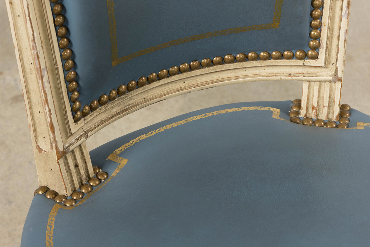 Antique French Louis XVI Style Painted Dining Chairs in French Blue - Set of 4