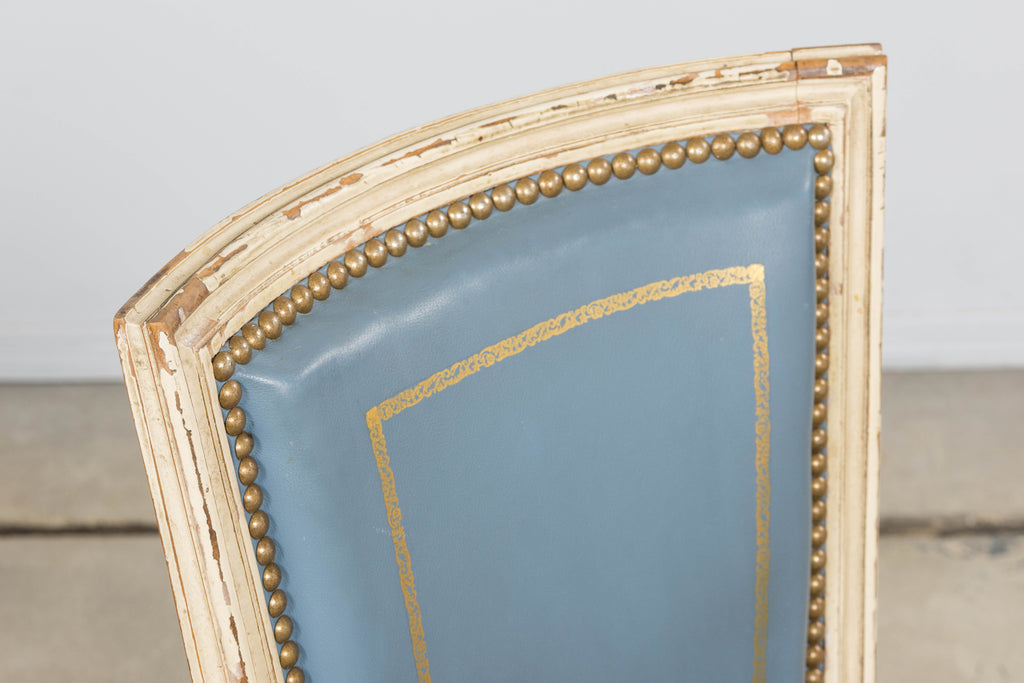 Antique French Louis XVI Style Painted Dining Chairs in French Blue - Set of 4