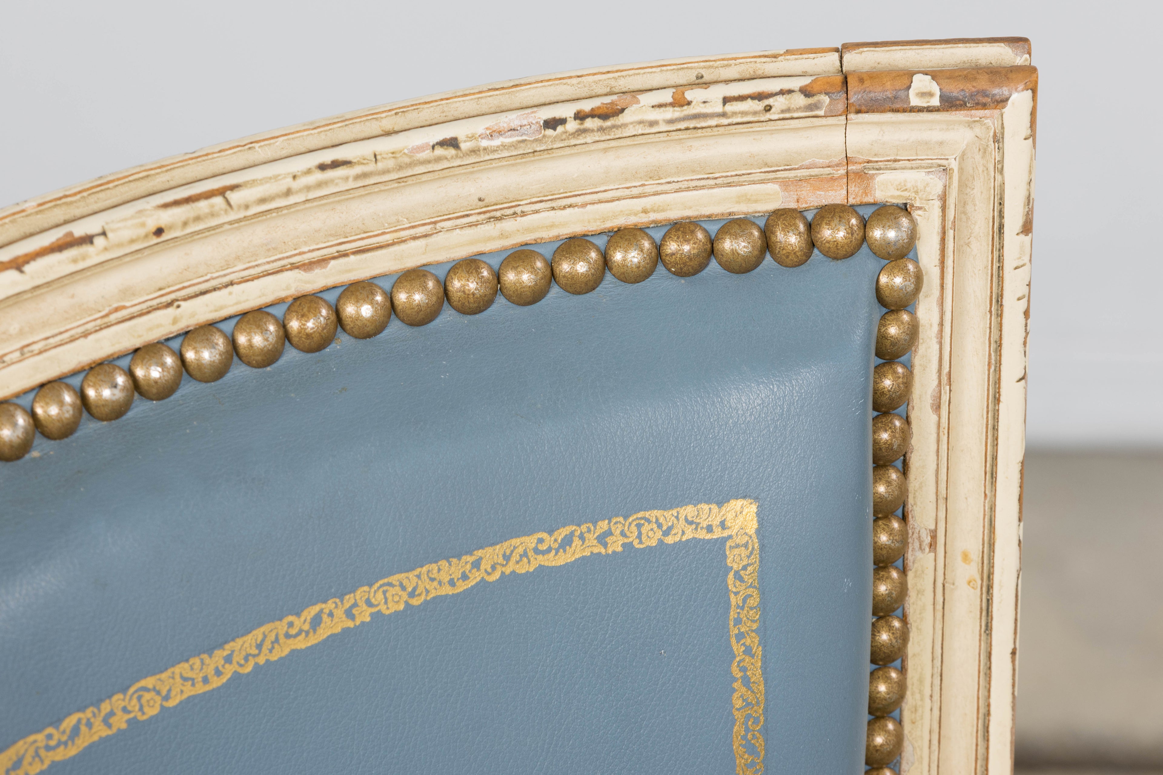 Antique French Louis XVI Style Painted Dining Chairs in French Blue - Set of 4