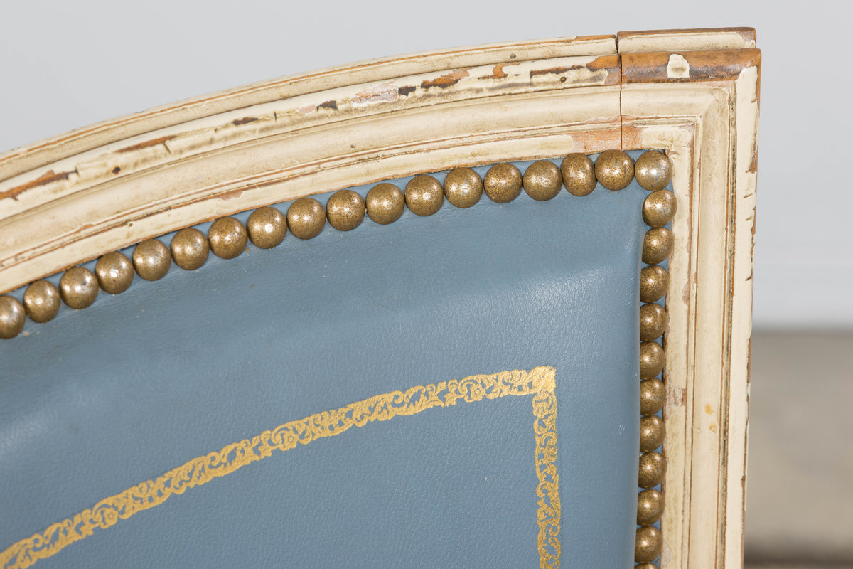 Antique French Louis XVI Style Painted Dining Chairs in French Blue - Set of 4